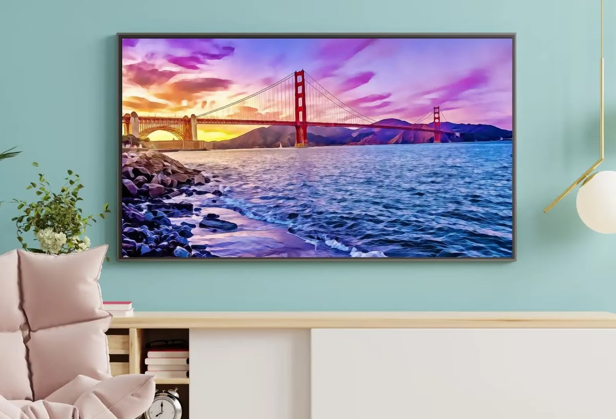 Golden Gate Bridge Frame TV Art, San Francisco Colorful Painting, , Art for Tv, Colorful Frame TV Art Golden Gate Bridge – Frame TV  Art