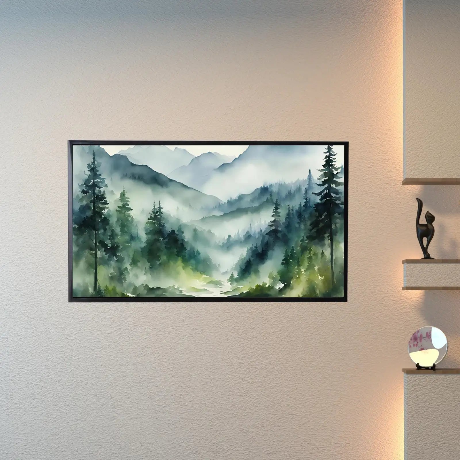 Detail view of artwork from Green And Blue Mountain Art For Samsung Frame TV I Watercolor Landscape Nature Design I 4K Wall Art For Home Decor. (variation 1)