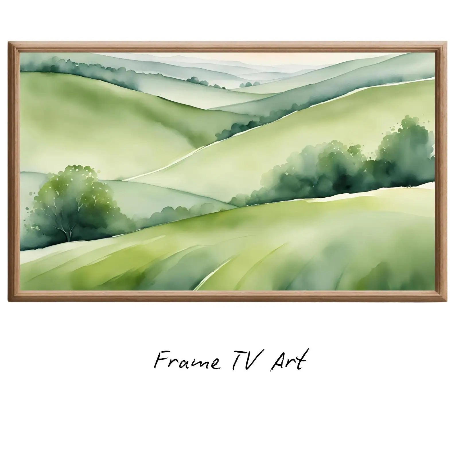 Detail view of artwork from Green Countryside Art For Samsung Frame TV I Minimalist Nature Decor For Frame TV I Watercolor Wall Design For Modern Spaces. (variation 4)