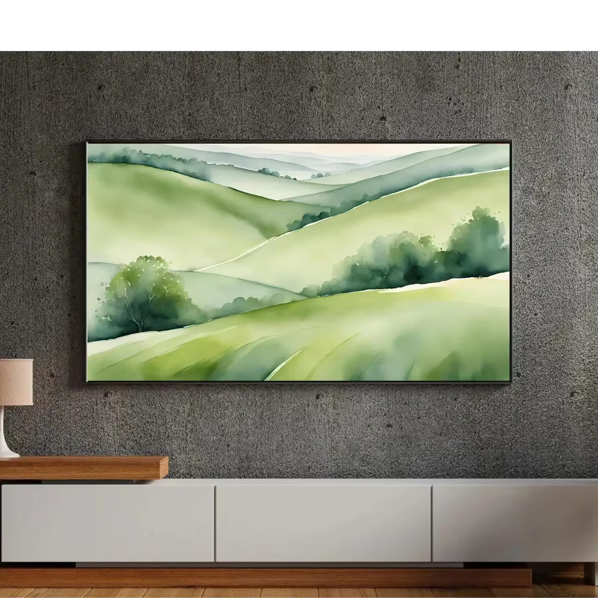 Green Countryside Art For Samsung Frame TV I Minimalist Nature Decor For Frame TV I Watercolor Wall Design For Modern Spaces – Frame TV  Art