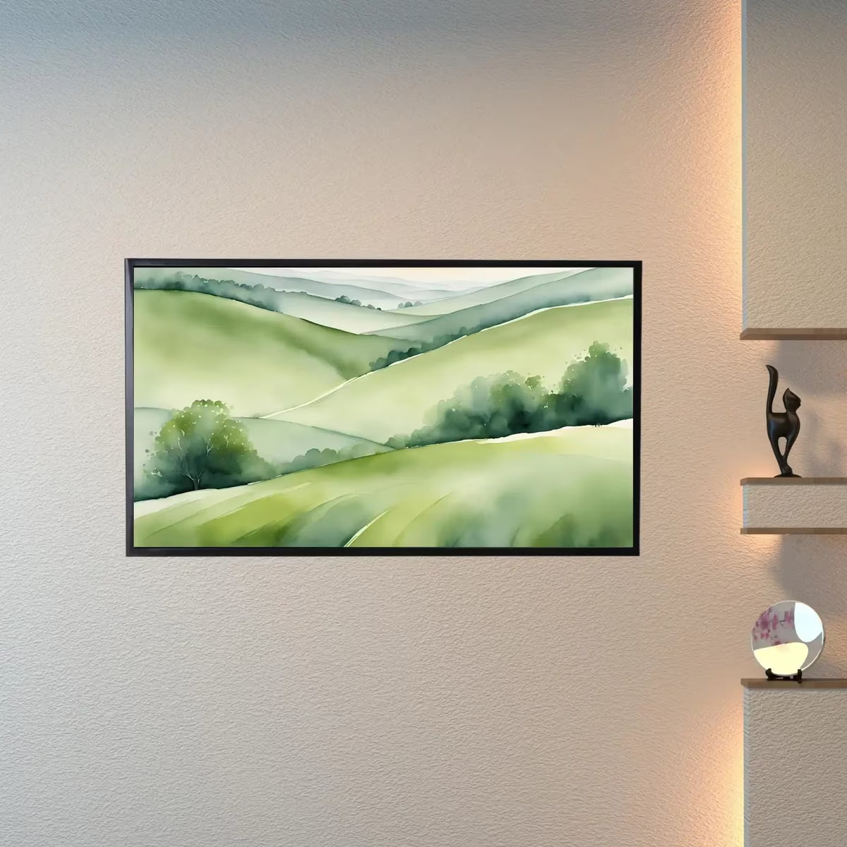Green Countryside Art For Samsung Frame TV I Minimalist Nature Decor For Frame TV I Watercolor Wall Design For Modern Spaces – Frame TV  Art