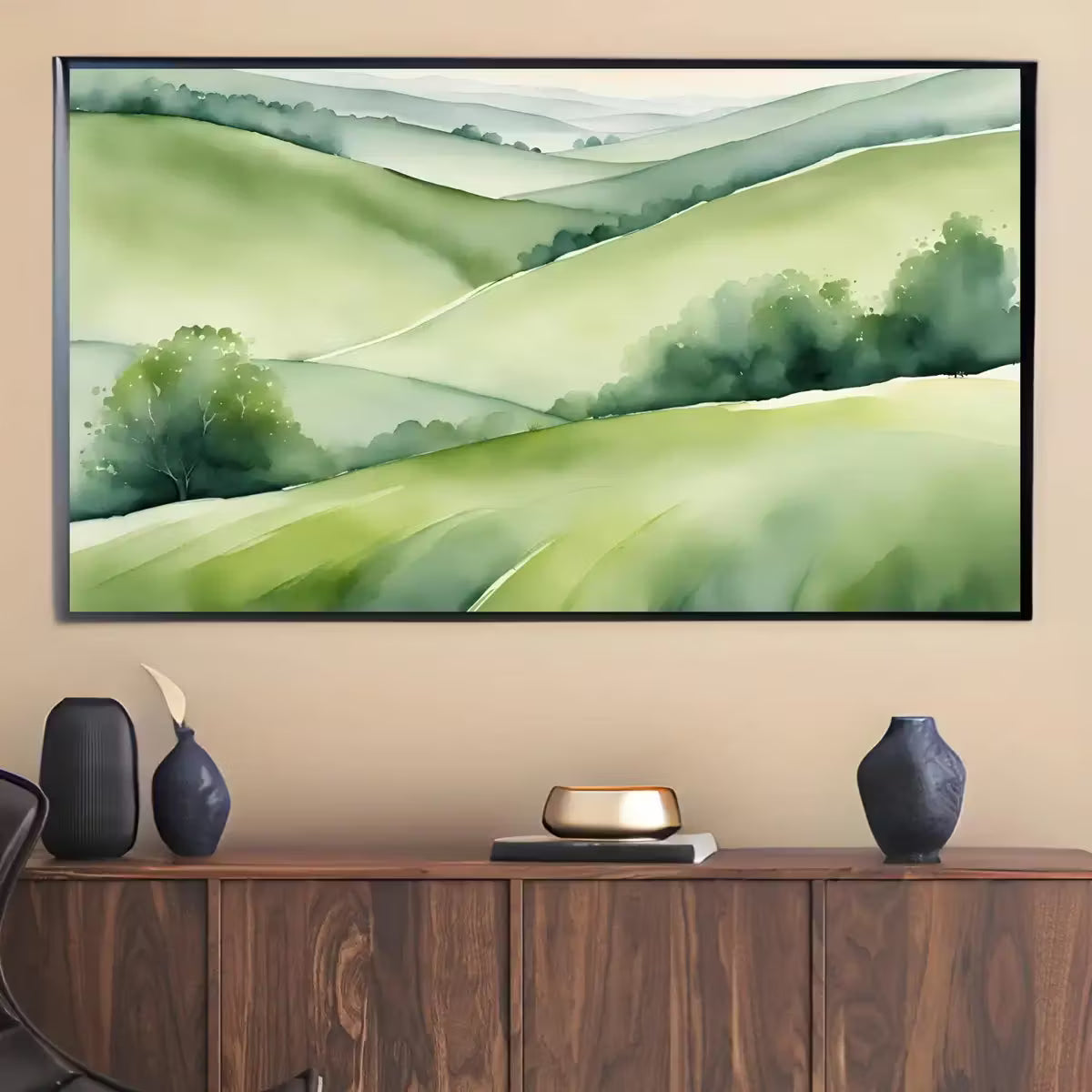 Green Countryside Art For Samsung Frame TV I Minimalist Nature Decor For Frame TV I Watercolor Wall Design For Modern Spaces – Frame TV  Art