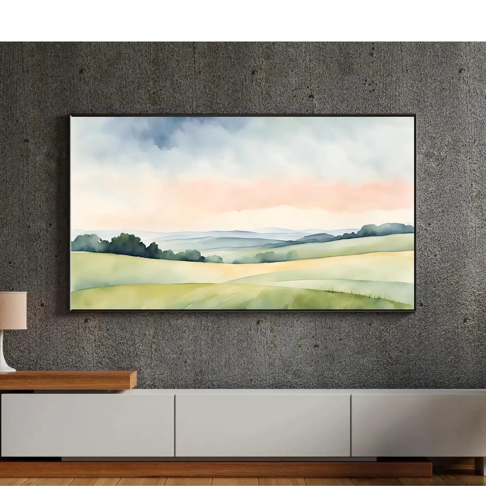 Detail view of artwork from Green Countryside Landscape Art. Frame TV 4K Decor. Minimalist Design Wall Art.. (variation 6)