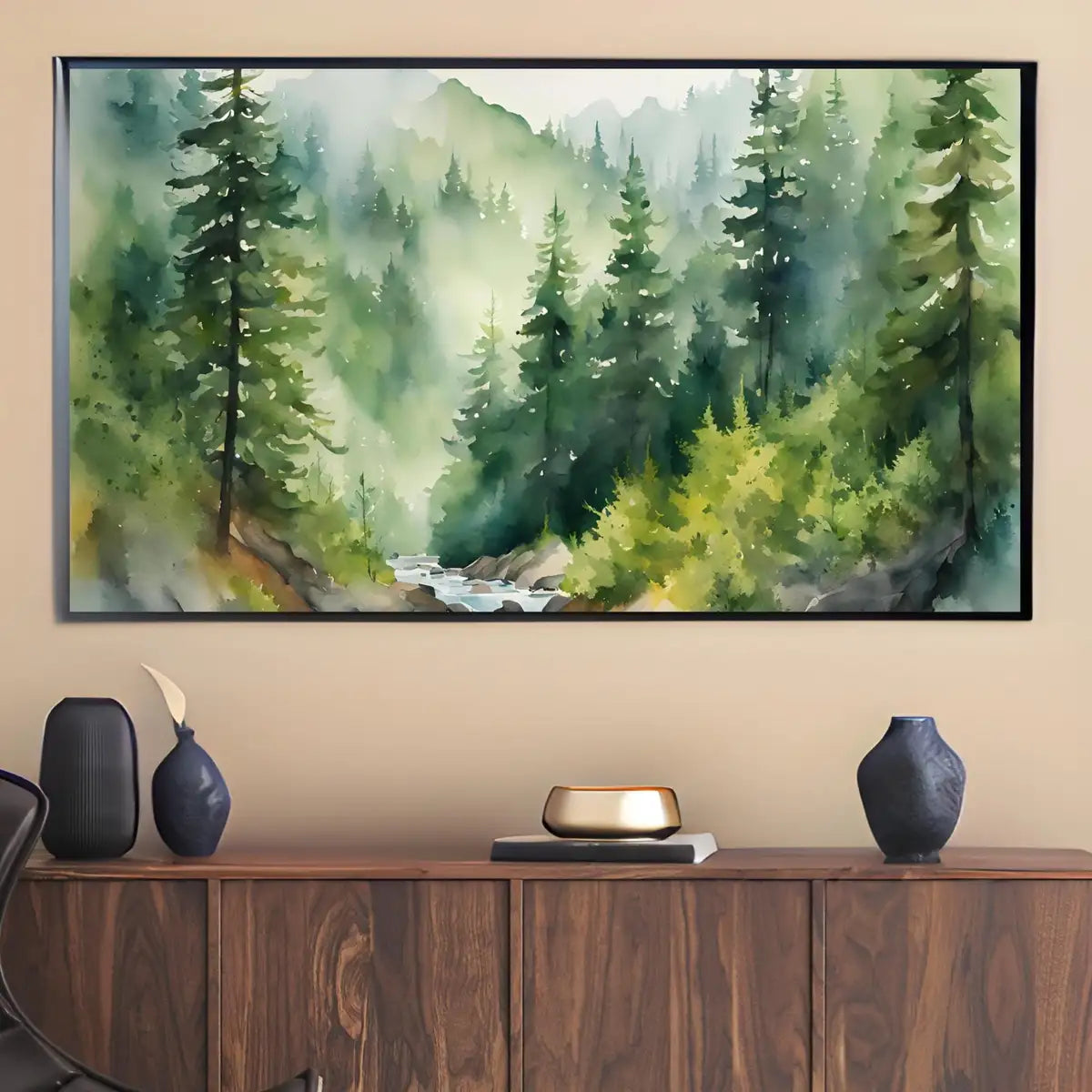Detail view of artwork from Green Mountain Forest Art I Nature Decor for Frame TV I Minimalist Scene 4K Artworks for Home Display. (variation 2)