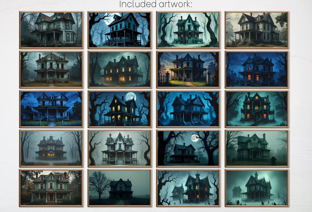 Halloween Haunted House Digital Art for Samsung Frame TV - 40 Spooky Season TV Wall Decor Downloads for Halloween Home Decor. Set of 40 – Frame TV Art Set