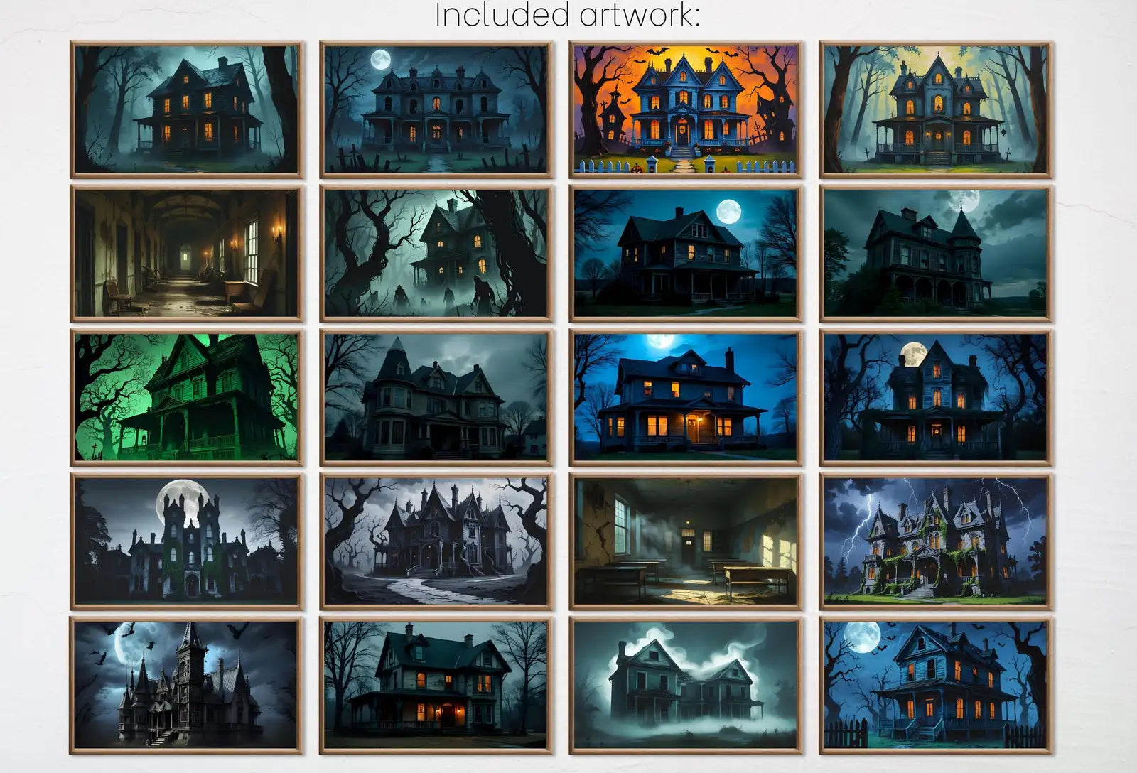 Second included artwork preview from Halloween Haunted House Digital Art for Samsung Frame TV - 40 Spooky Season TV Wall Decor Downloads for Halloween Home Decor. Set of 40 featuring various scenes.