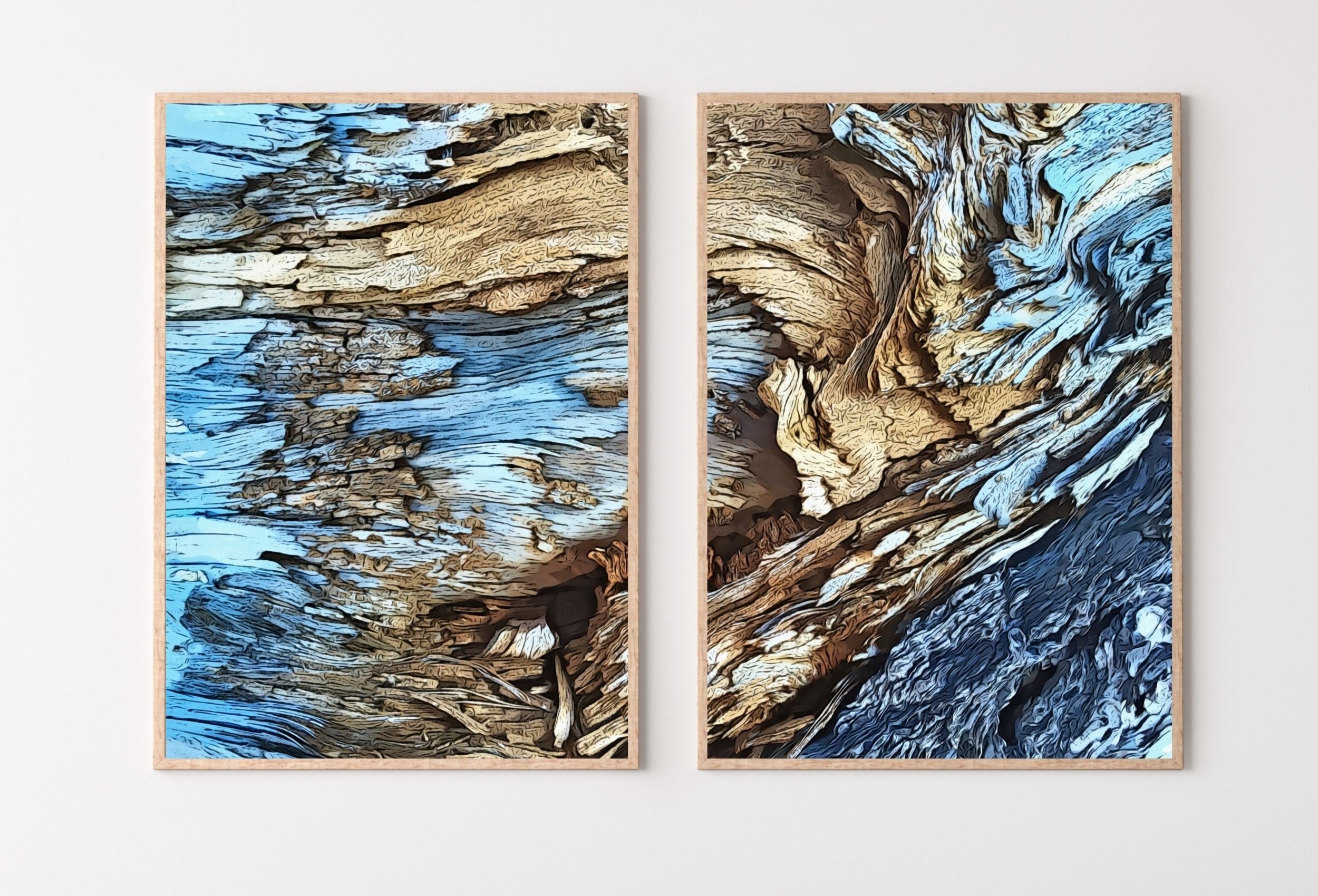 Blue Tree Bark Set of 2 Prints. Abstract Digital Print 2 Piece Wall Art. Blue Minimalist Abstract Printable Wall Art Nature Digital Print