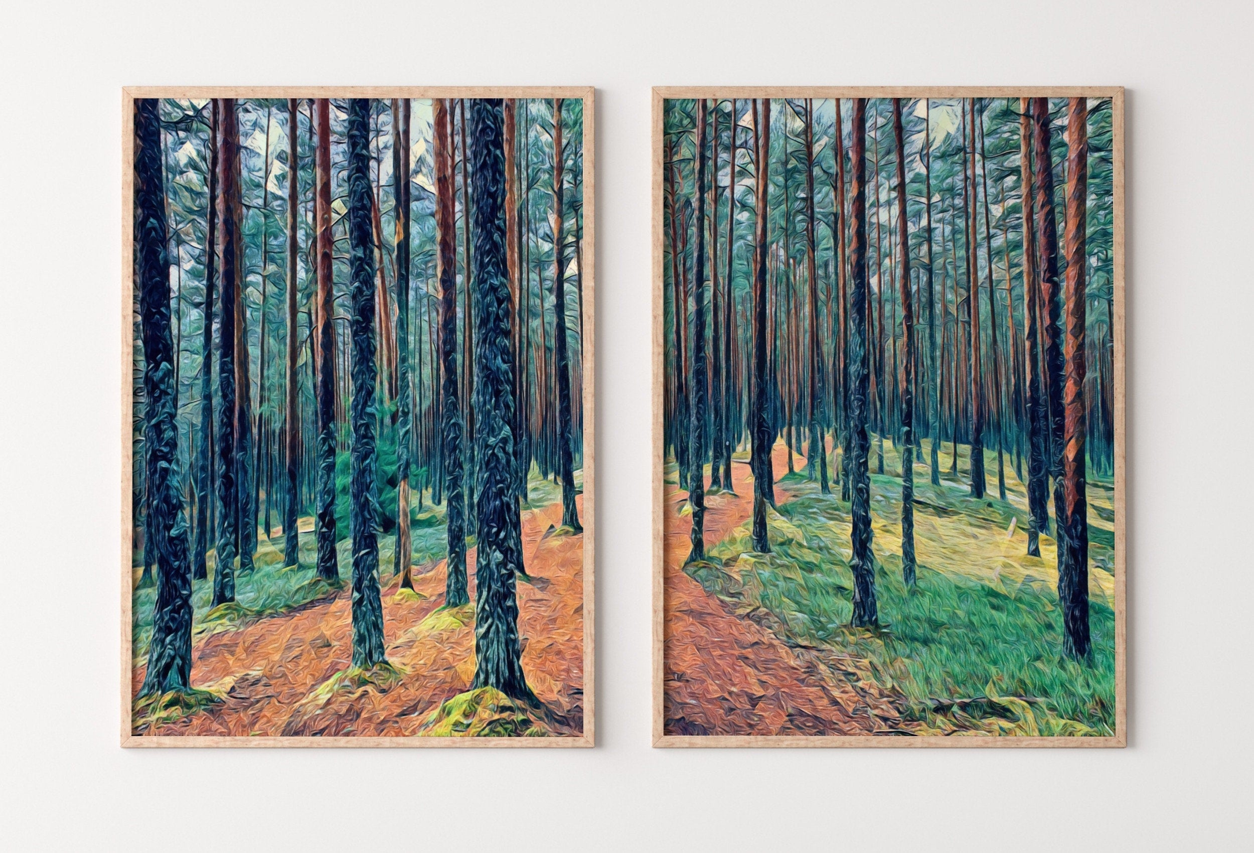 Estonian Forest Trees Set of 2 Prints. Nature Landscape Printable Wall Art Painting. Forest 2 Piece Wall Art Print. Forest Wall Art Print