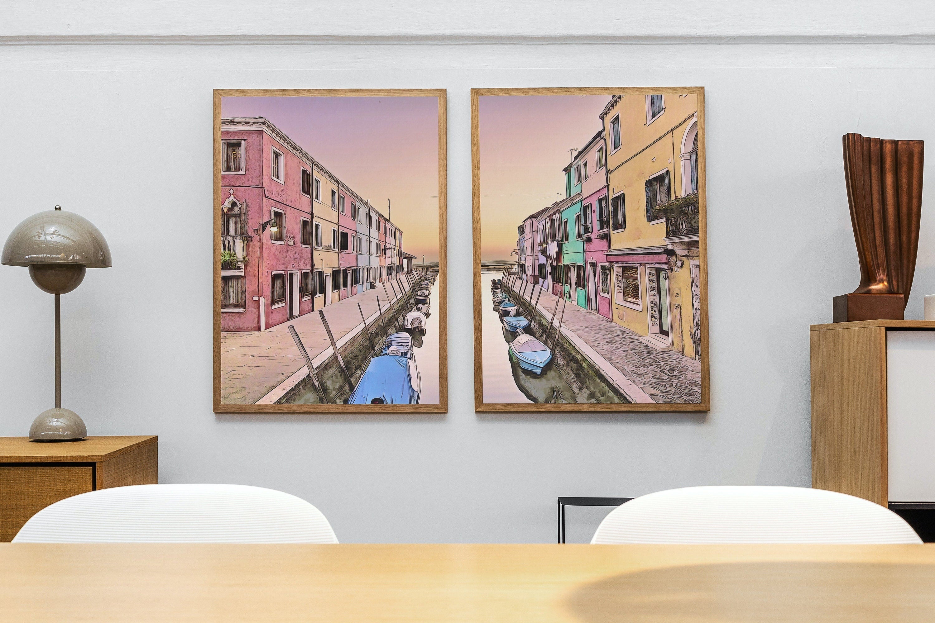 Italy Wall Art Sunset in Burano Set of 2 Prints Printable Wall Art. Instant Download Italy Poster Sunset Wall Art. Colorful 2 Piece Wall Art