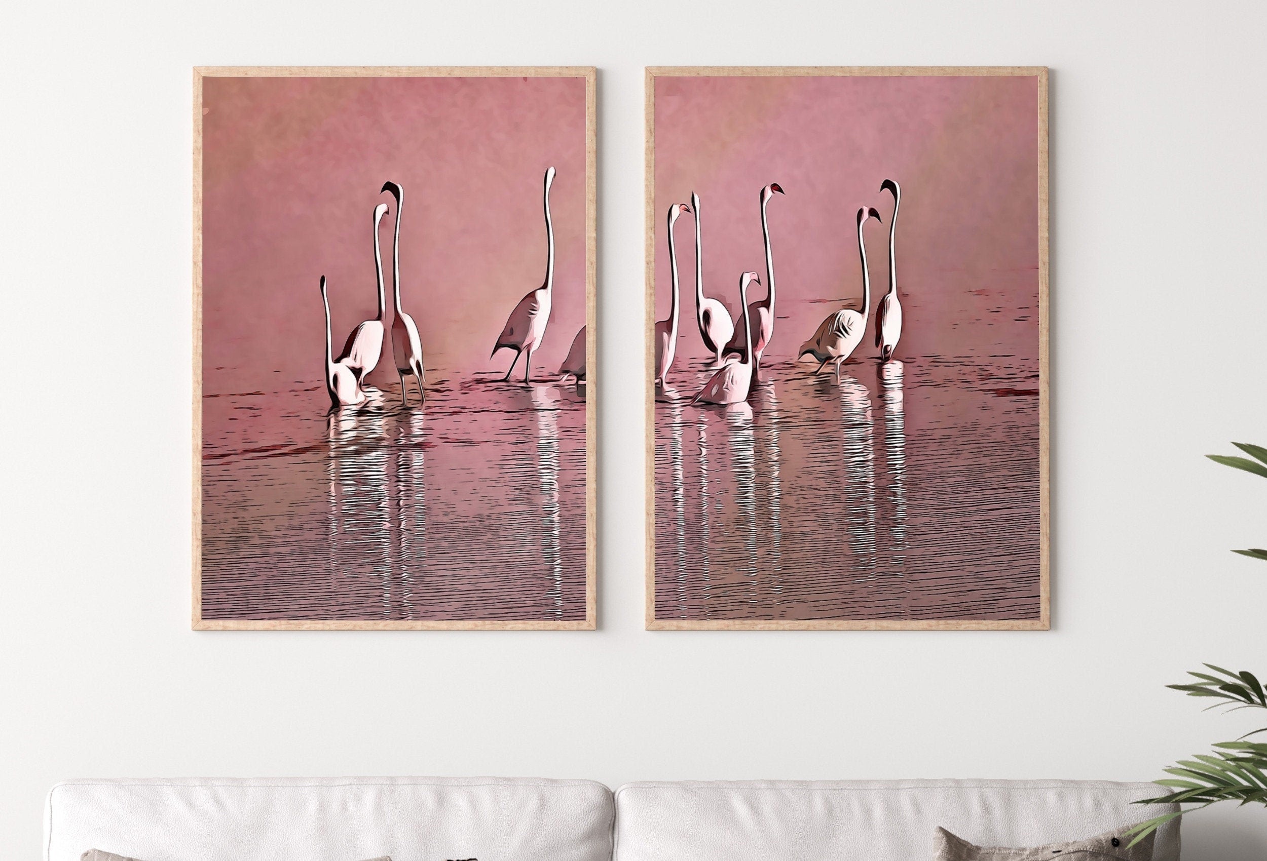 Flamingo Art Set of 2 Prints Gallery Wall Set. Pink Flamingo Print 2 Piece Wall Art. Instant Digital Download, Printable Wall Art Poster
