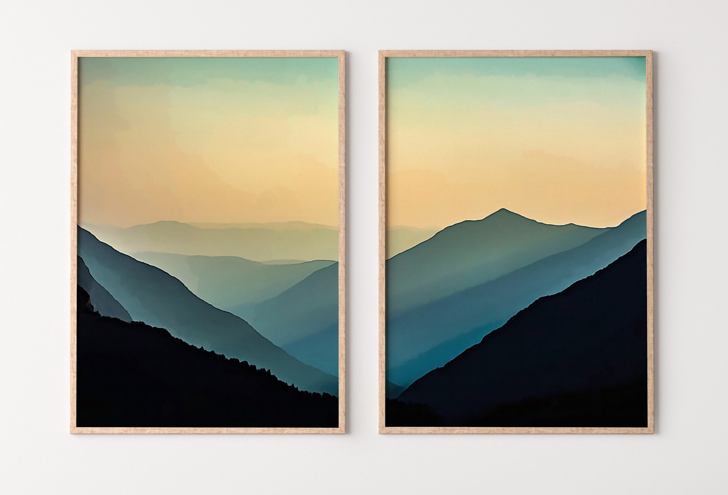 Evening in the Mountains Set of 2 Prints. Abstract Digital Print 2 Piece Wall Art. Sage Green Minimalist Abstract Printable Wall Art