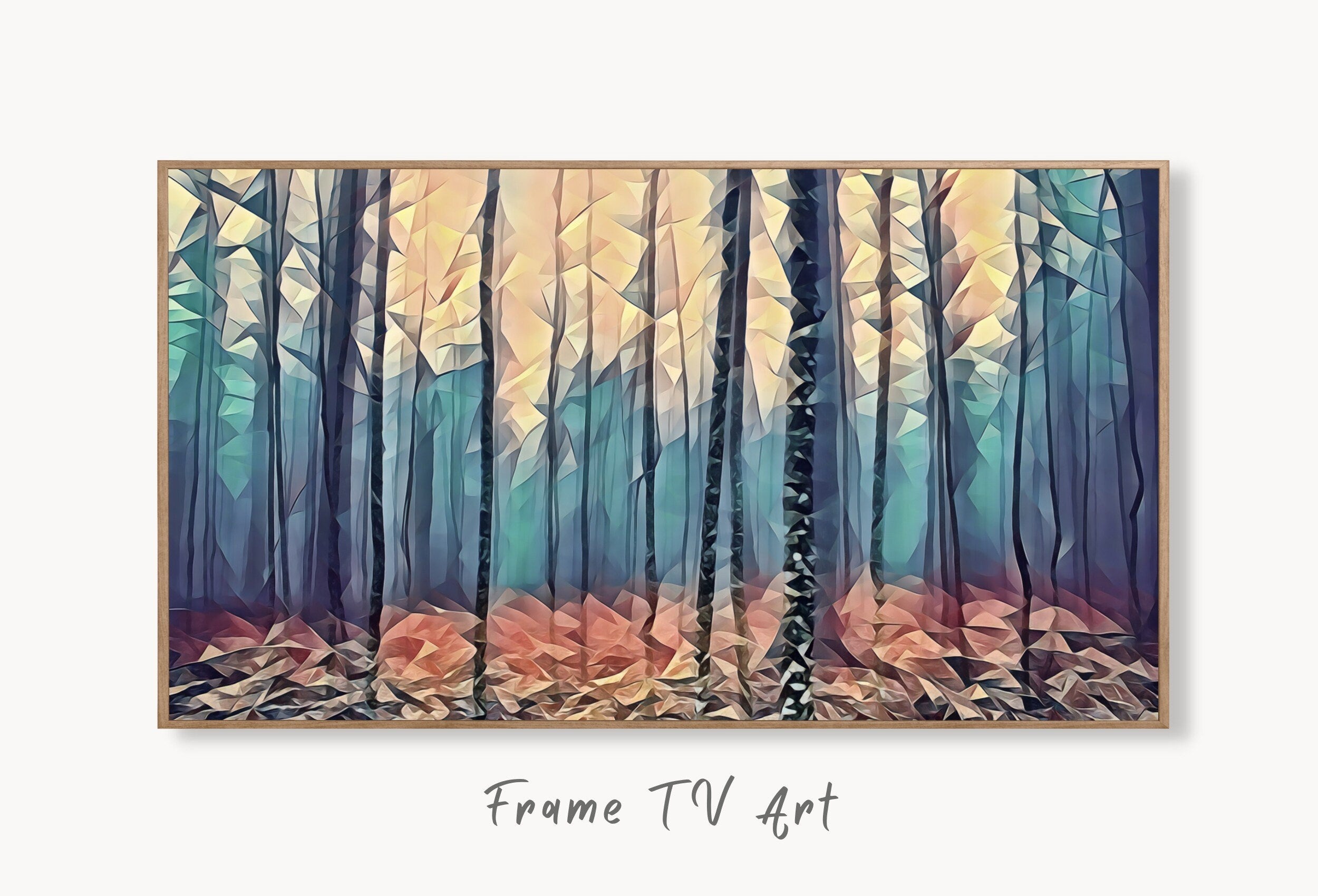 Fog in Autumn Forest Landscape, Samsung Frame TV Art Abstract Painting, Instant Download Nature Art, Art for TV, Colorful Art for Frame TV