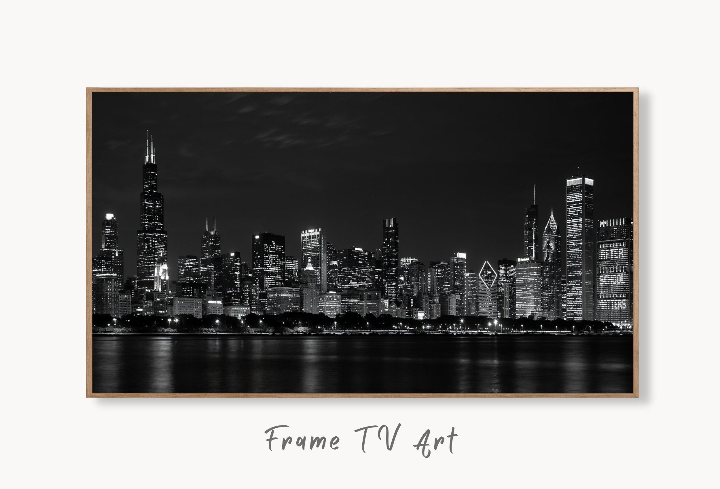 Samsung Frame TV Art 4K Chicago Skyline at Night Wall Art. Instant Download Chicago Photography Art for the Frame TV. Chicago Skyline Decor