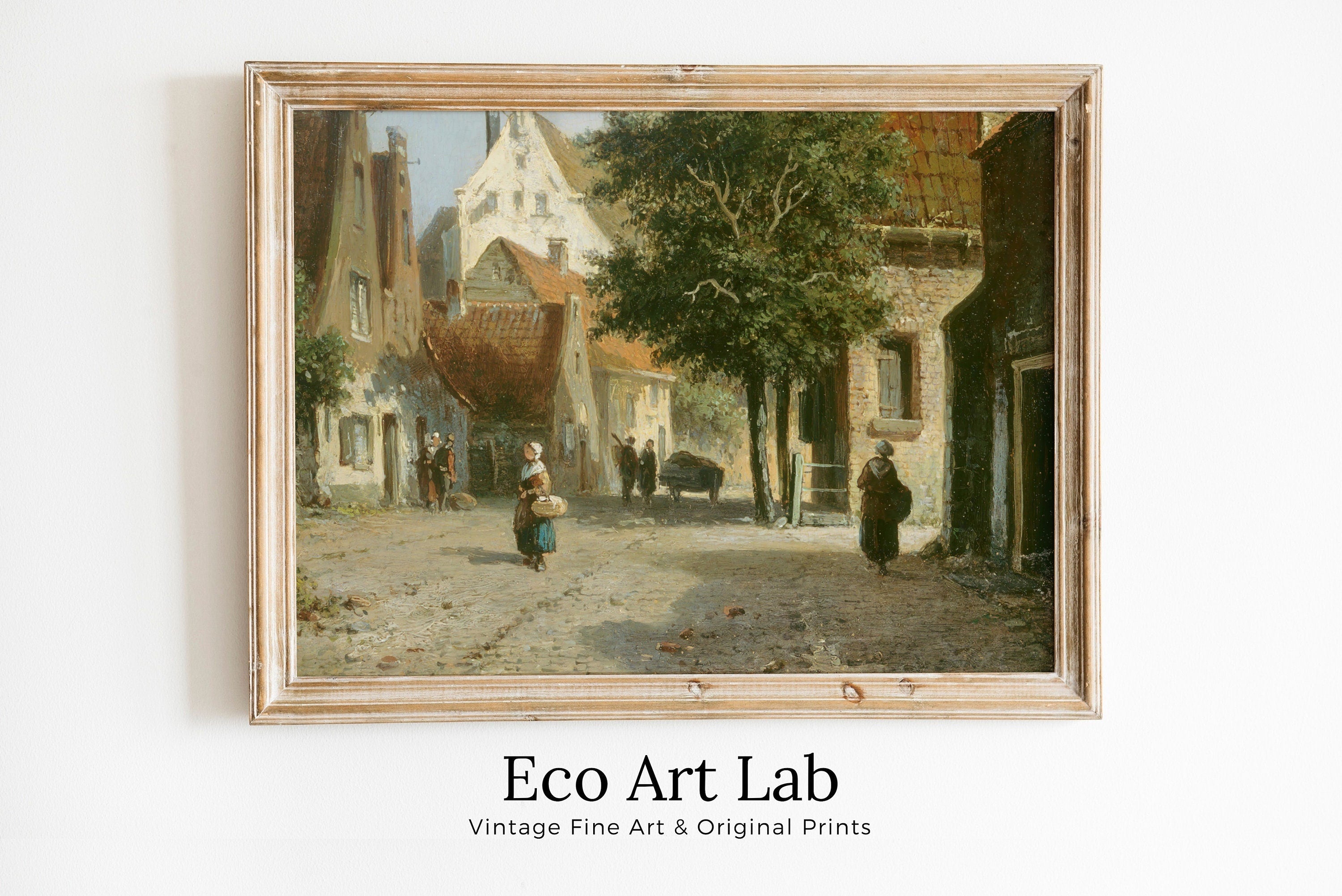 Vintage Country Oil Painting, Rustic European Village Print. Antique Painting Street Scene Village Road Print. Vintage Landscape Wall Art – Printable Wall Art Digital Download – Digital Download