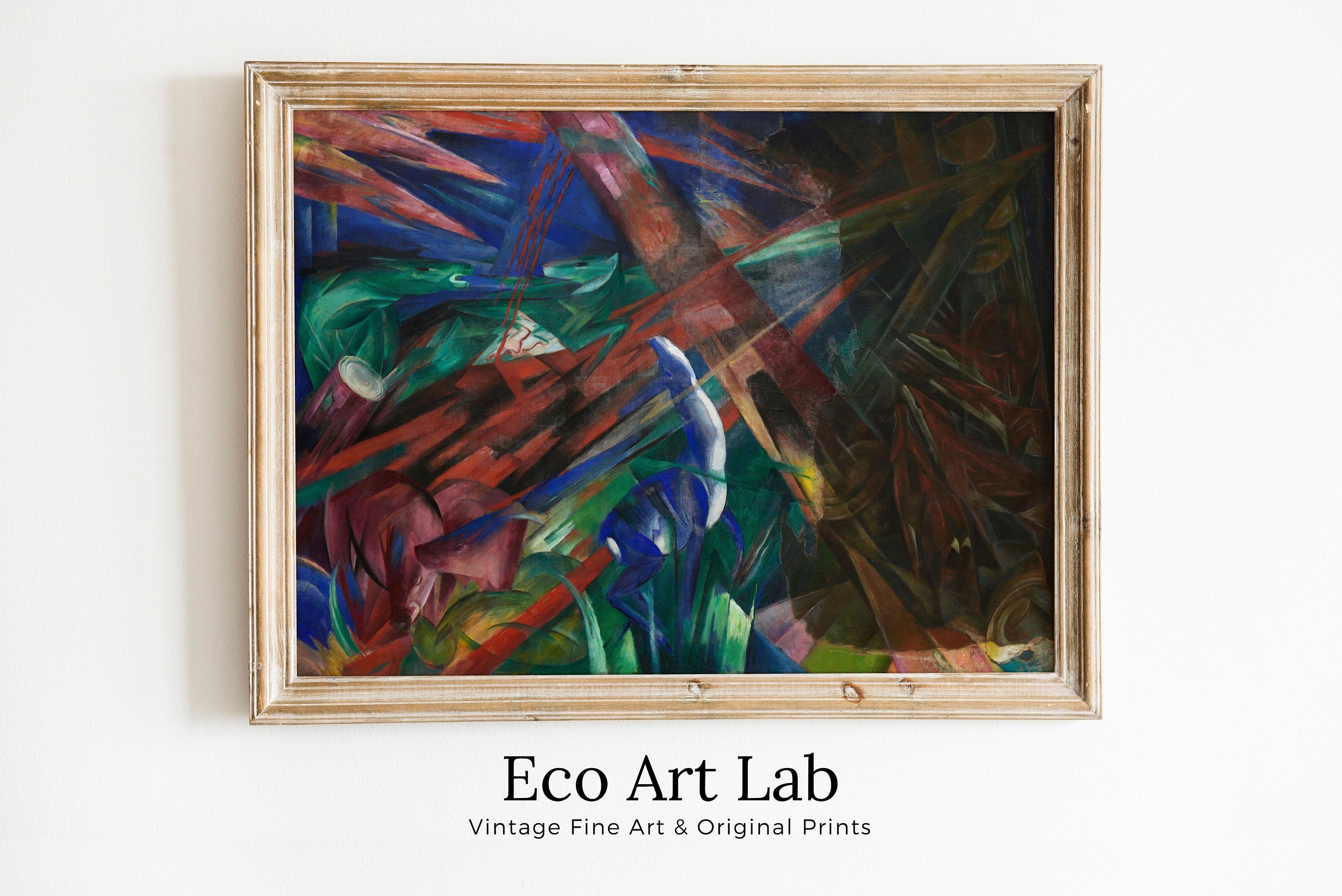 Forest Animals Vintage Painting. Surreal Abstract Geometric Art Print. Instant Download Antique Oil Painting. Colorful Printable Wall Art