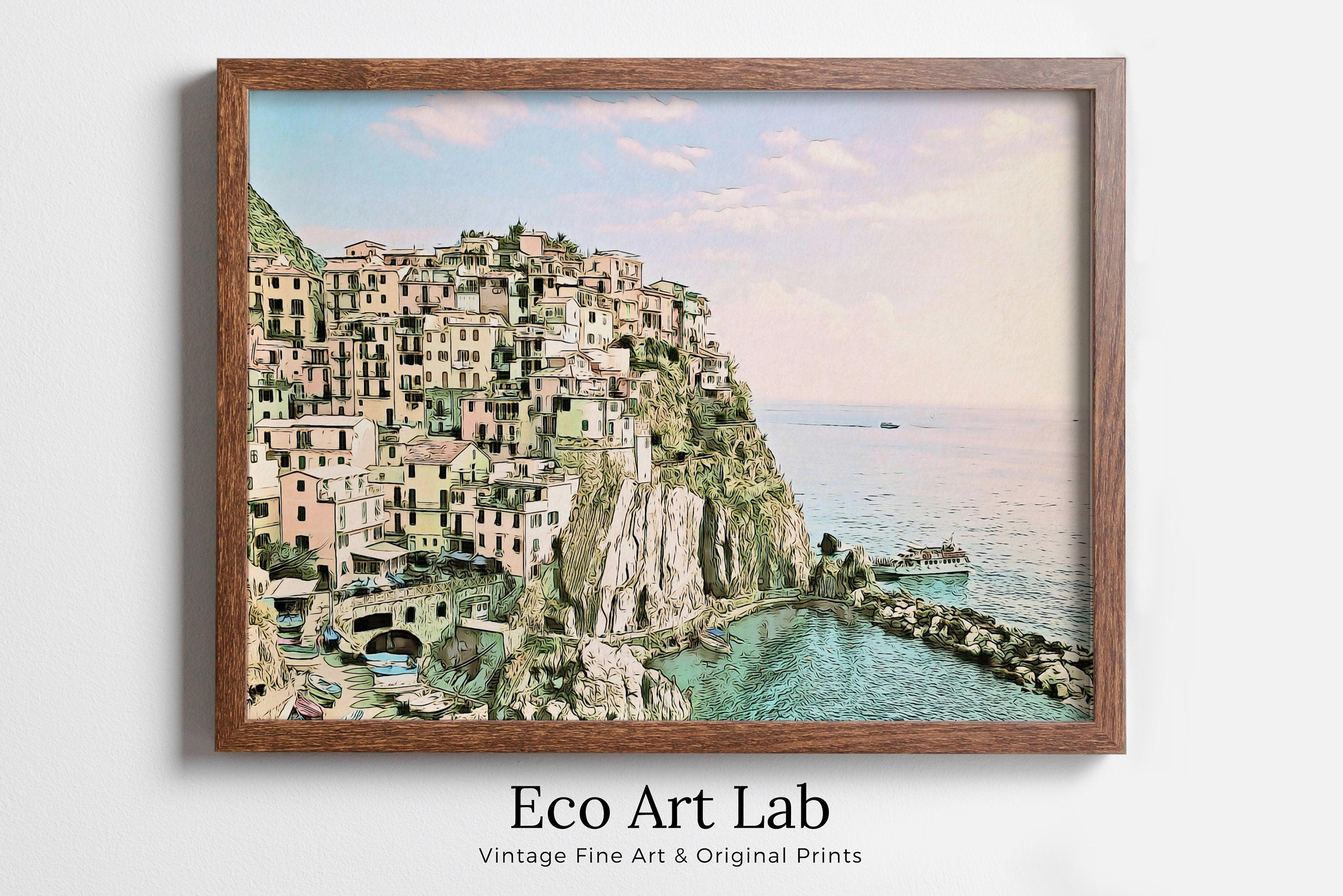 Manarola Italy Wall Art Landscape Printable Wall Art. Instant Download Italy Poster Sunset Wall Art. Colorful Pastel Home Decor, Digital Art