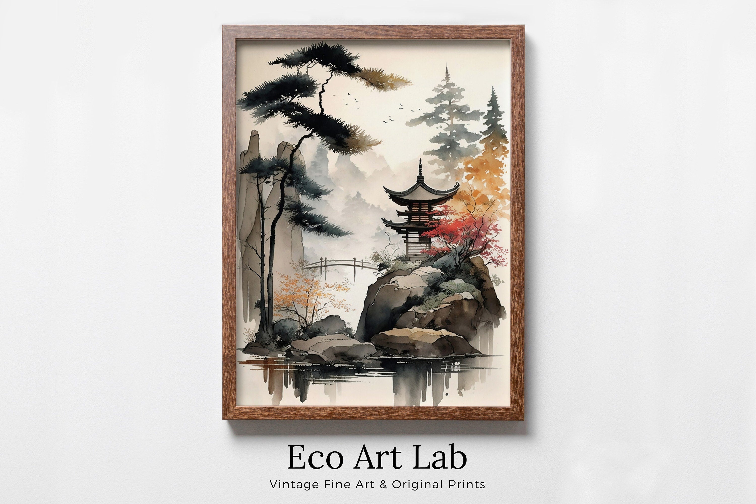 Zen Printable Wall Art. Zen Japandi Landscape. Instant Download. Watercolor Zen Art. Japanese Wall Art. Spiritual Painting. Asian Wall Art
