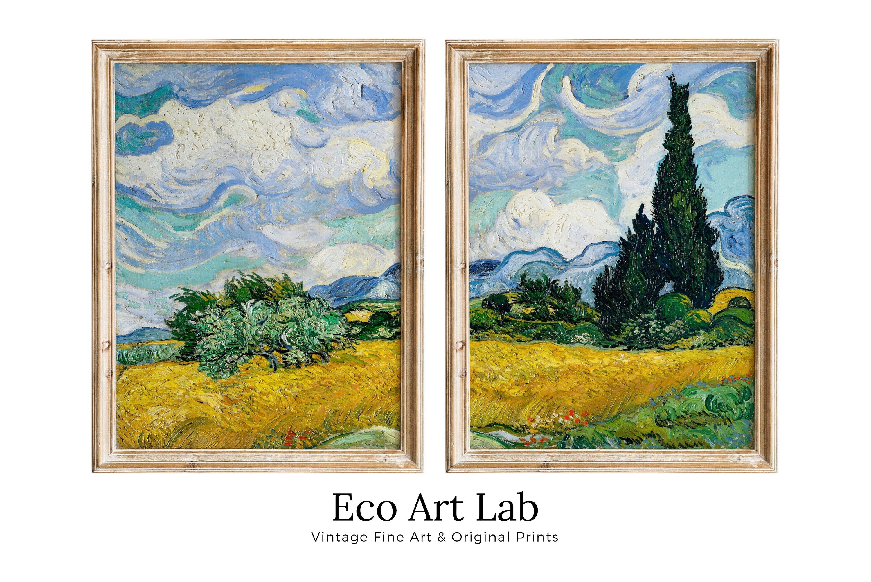 Wheat Field by Vincent van Gogh. Set of 2 Prints. Printable Famous Fine Art Prints. Instant Download Vintage Painting. 2 Piece Wall Art