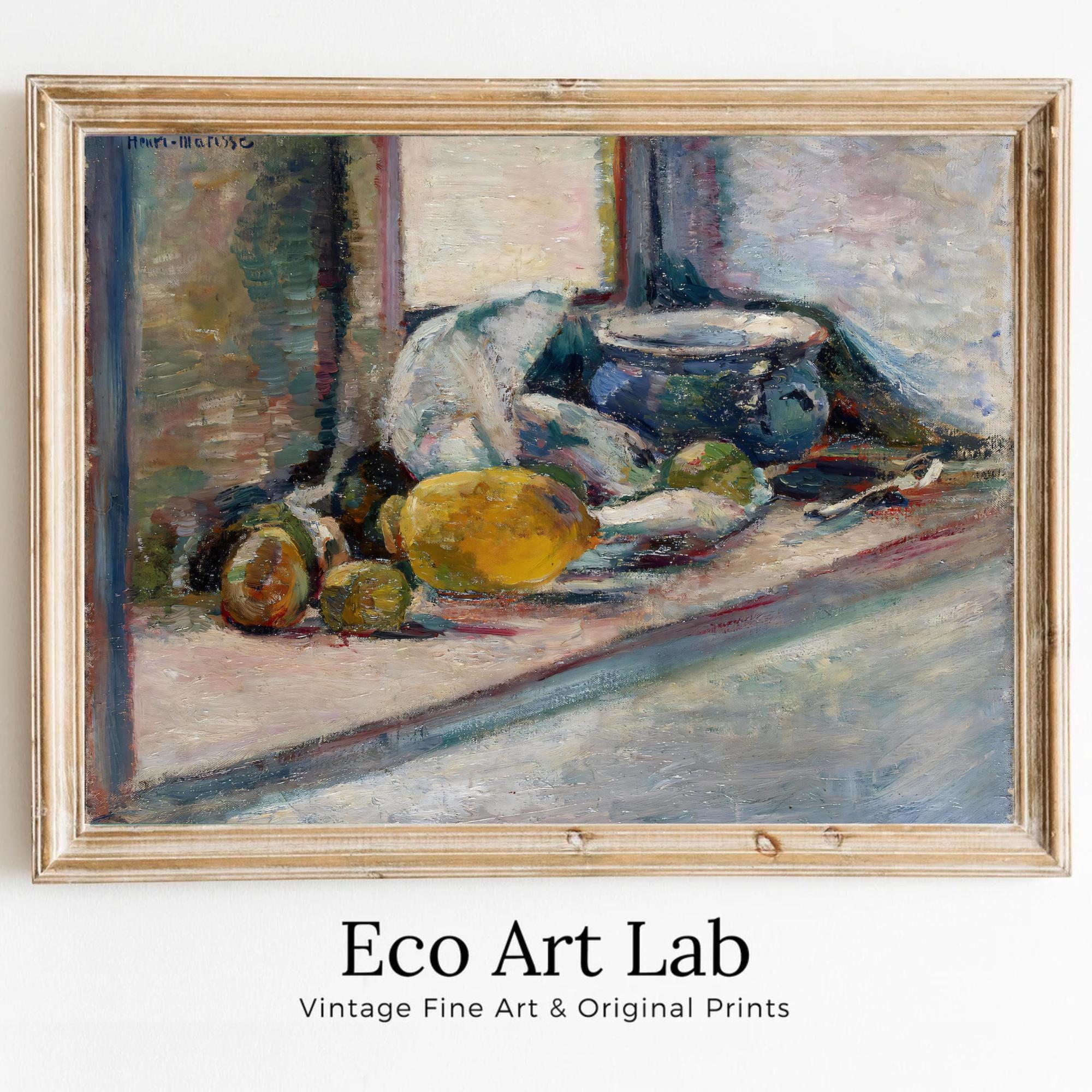 Henri Matisse Famous Artwork Painting. Blue Pot and Lemon Still Life. High definition Printable Art. Instant Download