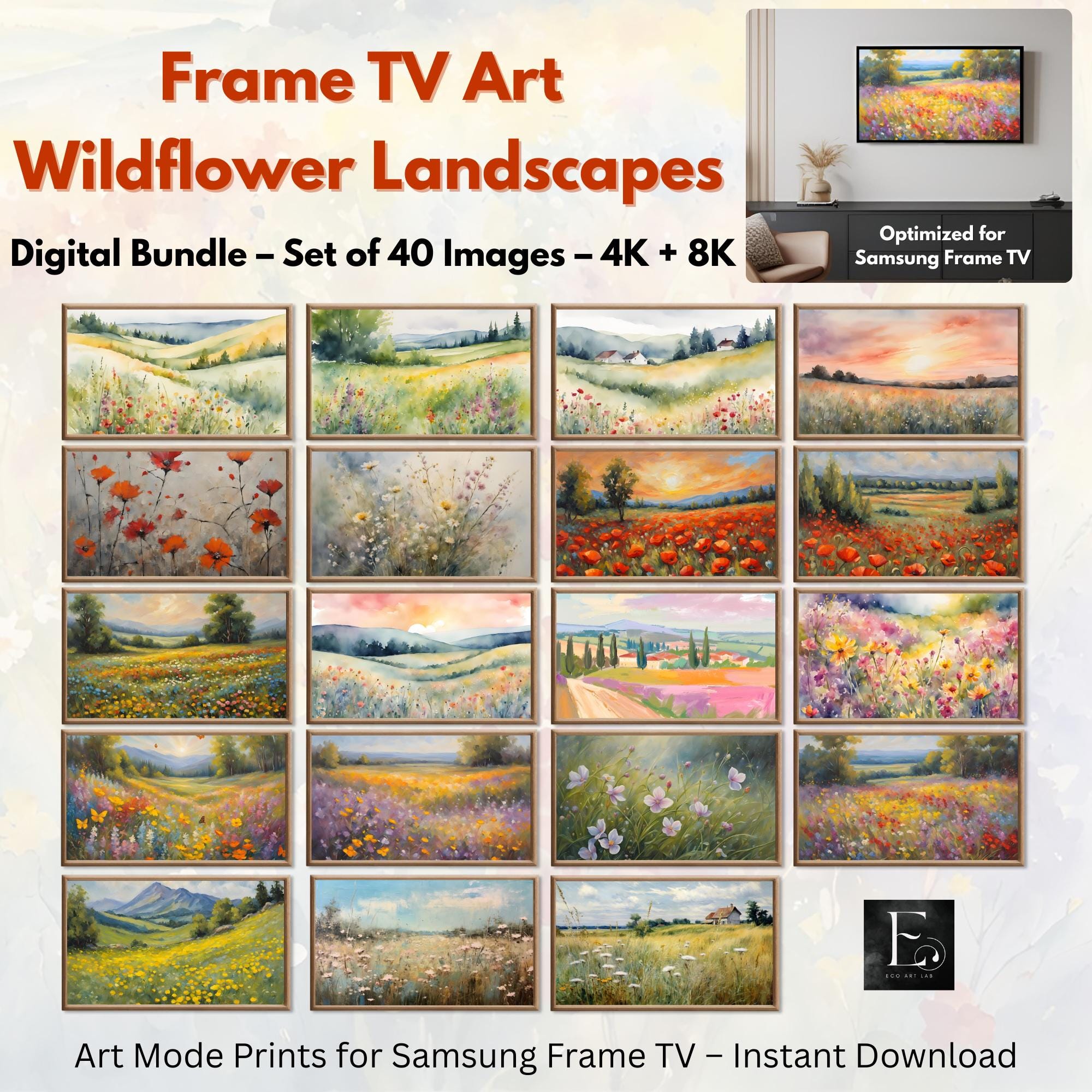 Frame TV Wildflower Landscape Art β’ Set of 40 Digital Downloads β’ Samsung Frame TV Spring Art Bundle in 4K/8K