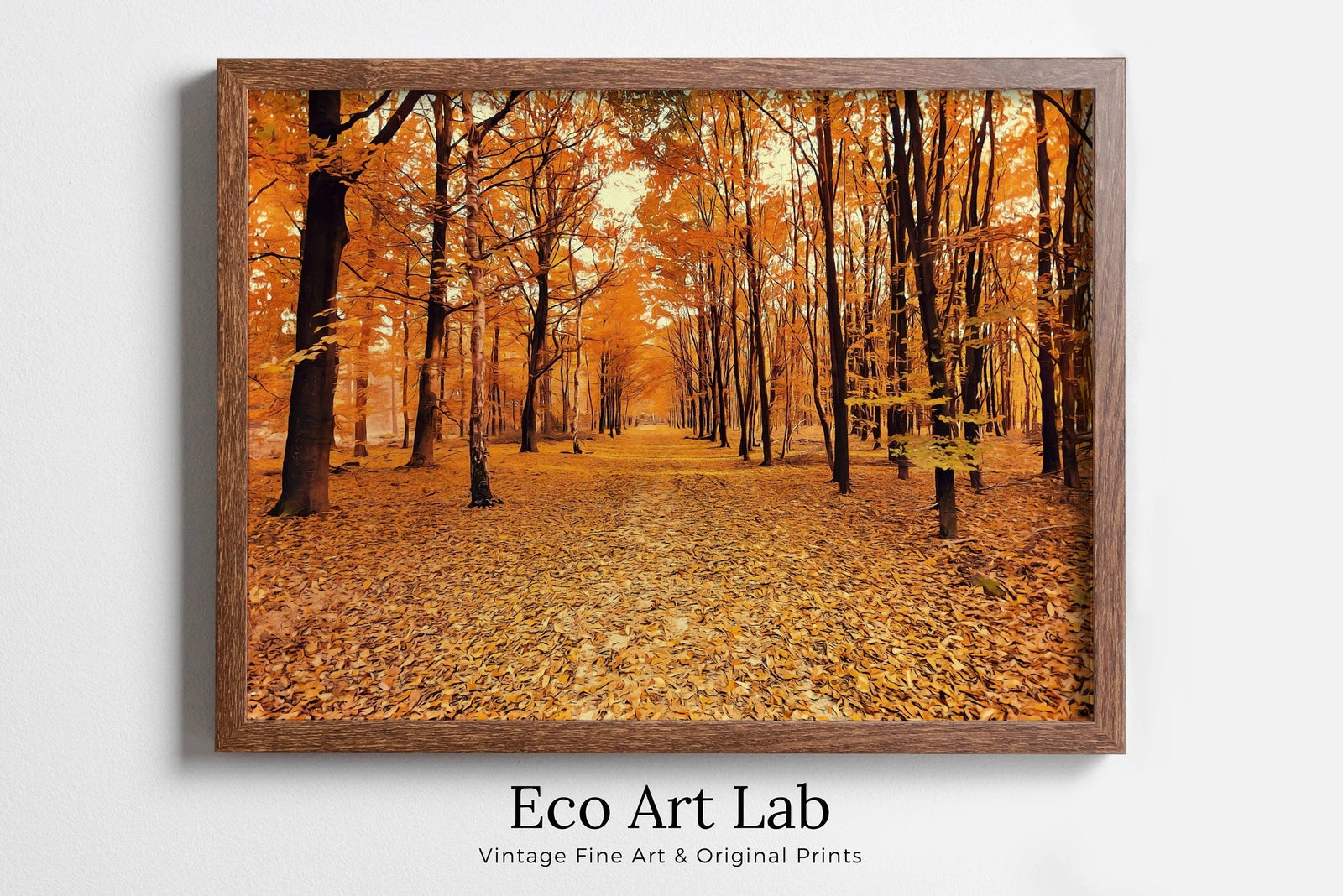 Framed view of Landscape Forest Trail Autumn Digital Painting. Printable Fall Wall Art, for Home or Office Decor, Nature Print Digital Art Instant Download – printable wall art digital download.