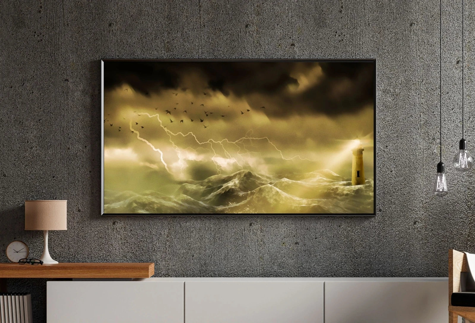 Included artwork preview showing first selection of artworks from Lighthouse in a Stormy Sea Frame TV Art, Digital Download. Digital Art for TV: Coastal Wall Art, Ocean Artwork for The Frame TV.