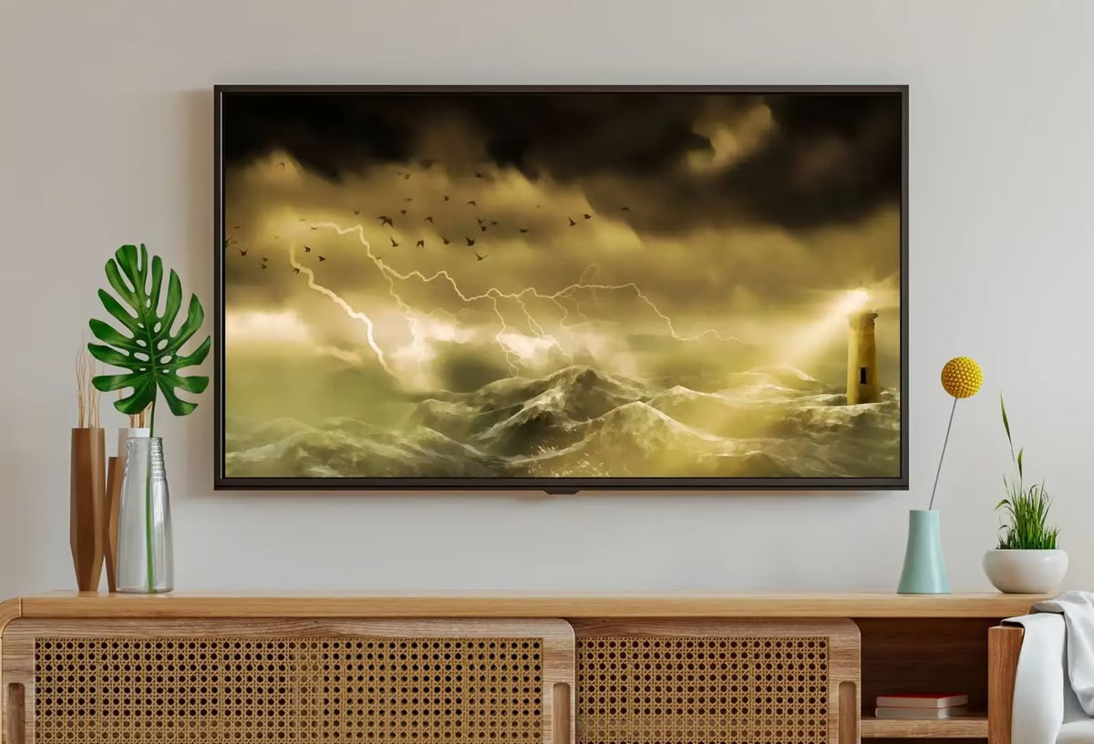 Lighthouse in a Stormy Sea Frame TV Art, . Digital Art for TV: Coastal Wall Art, Ocean Artwork for The Frame TV – Frame TV  Art