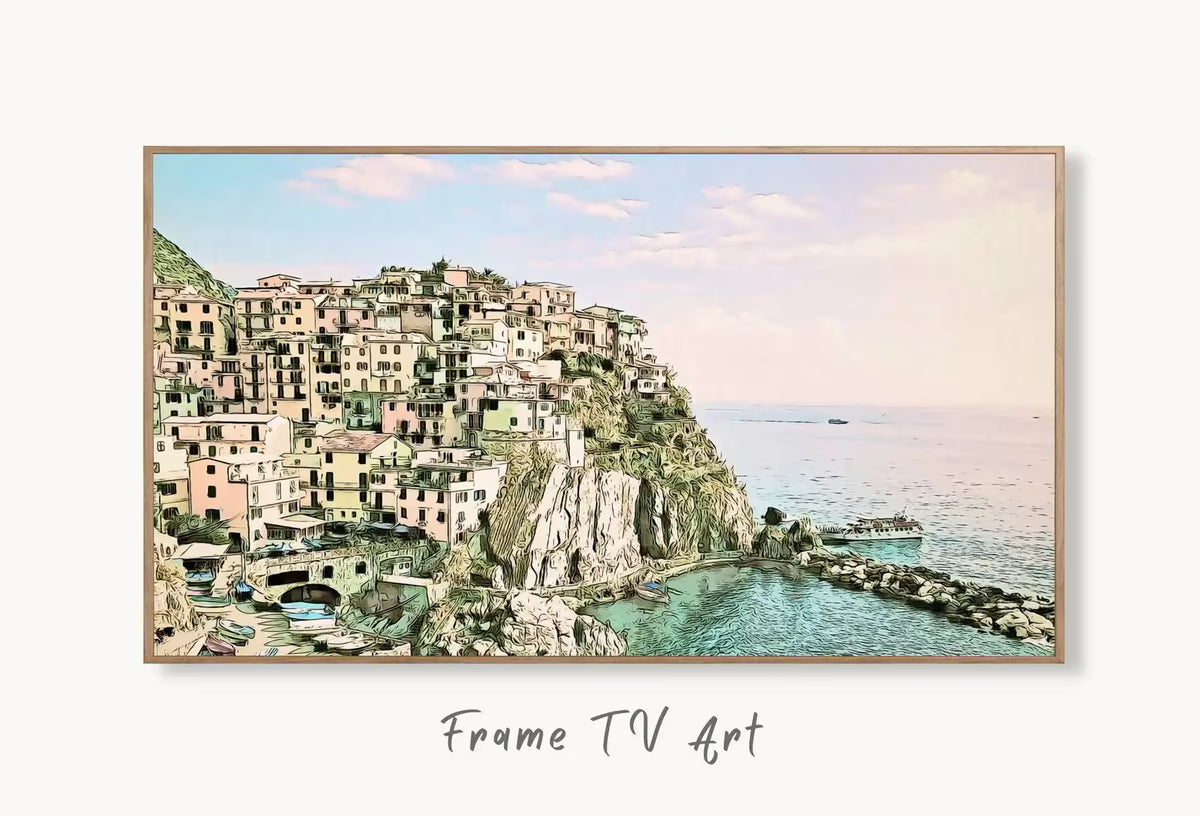 Manarola Italy Wall Art Landscape Frame TV Art. Italy Painting, City Landscape Frame TV Art. , Colorful Art for Frame TV – Frame TV  Art