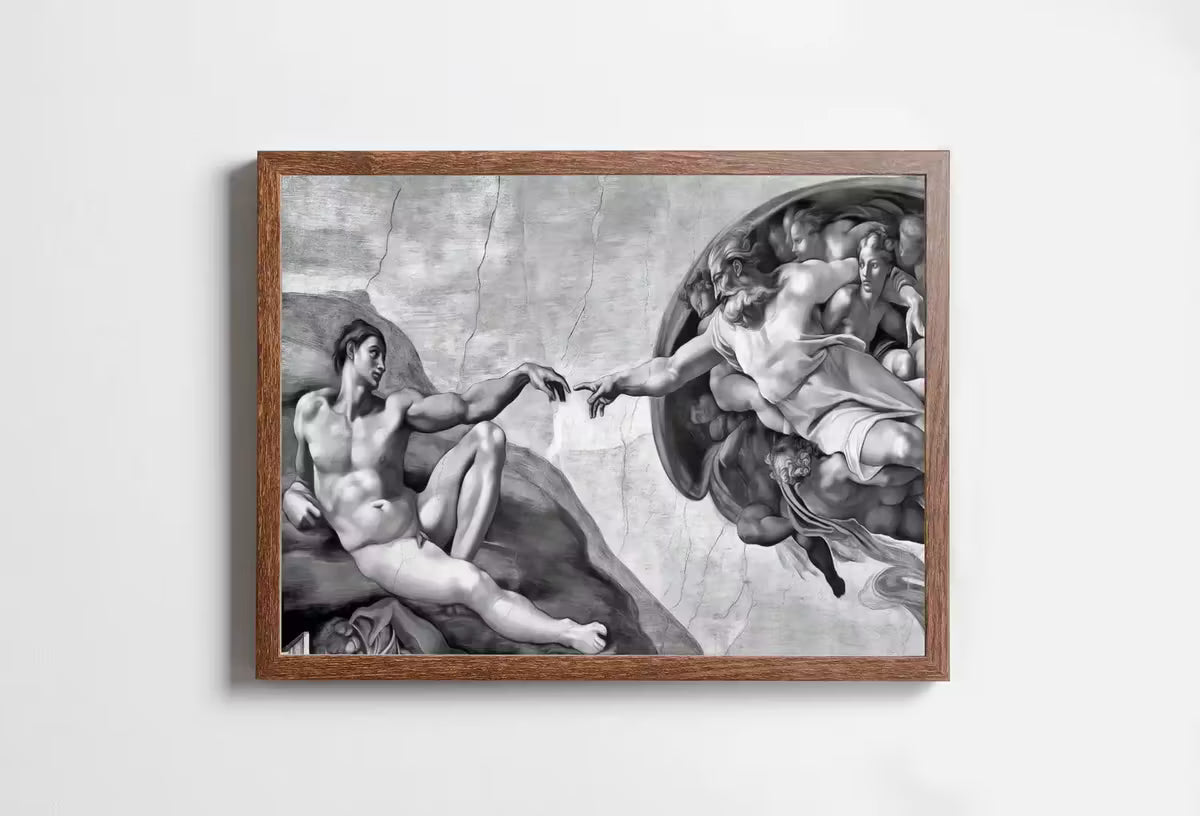 Michelangelo The Creation of Adam Famous Painting Altered in Black & White. Printable Vintage Classic Painting Reproduction Downloadable Art – Printable Wall Art