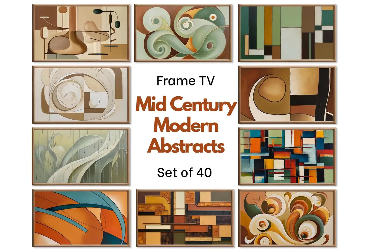 Mid Century Modern Abstracts. Frame TV MCM Wall Art set of 40 Abstracts - Minimalist Geometric Original Paintings – Frame TV Art Set