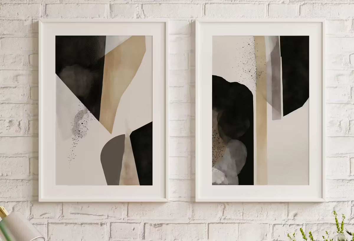 Minimalist Art Prints Set of 2. Black and White Abstract Poster Set. Neutral Gallery Wall. Black & Beige Wall Art. Contemporary Modern Art – Printable Wall Art Set