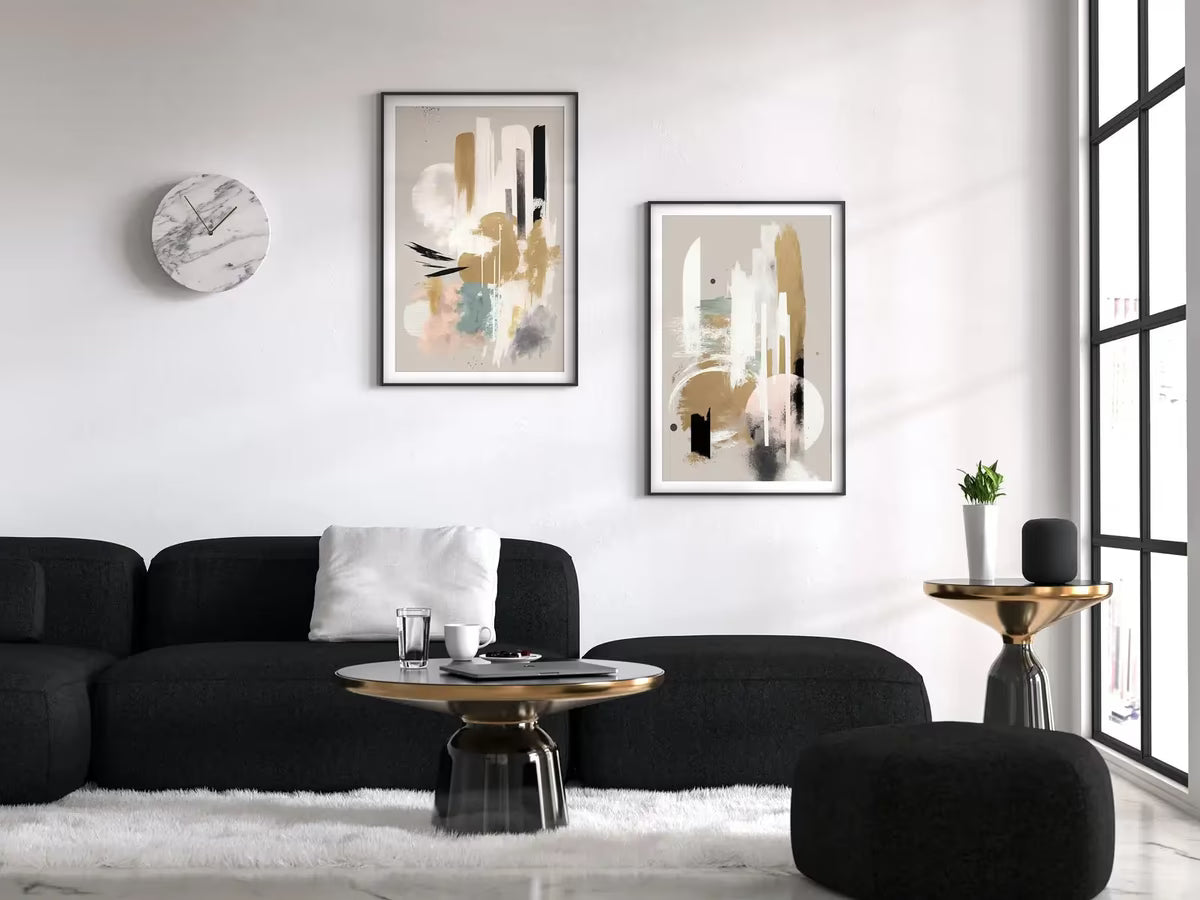Modern Neutral Abstract Printable Wall Art Set of 2. Black and Beige Minimalist Abstract Prints. Neutral Gallery Wall, Japandi Wall Decor – Printable Wall Art Set