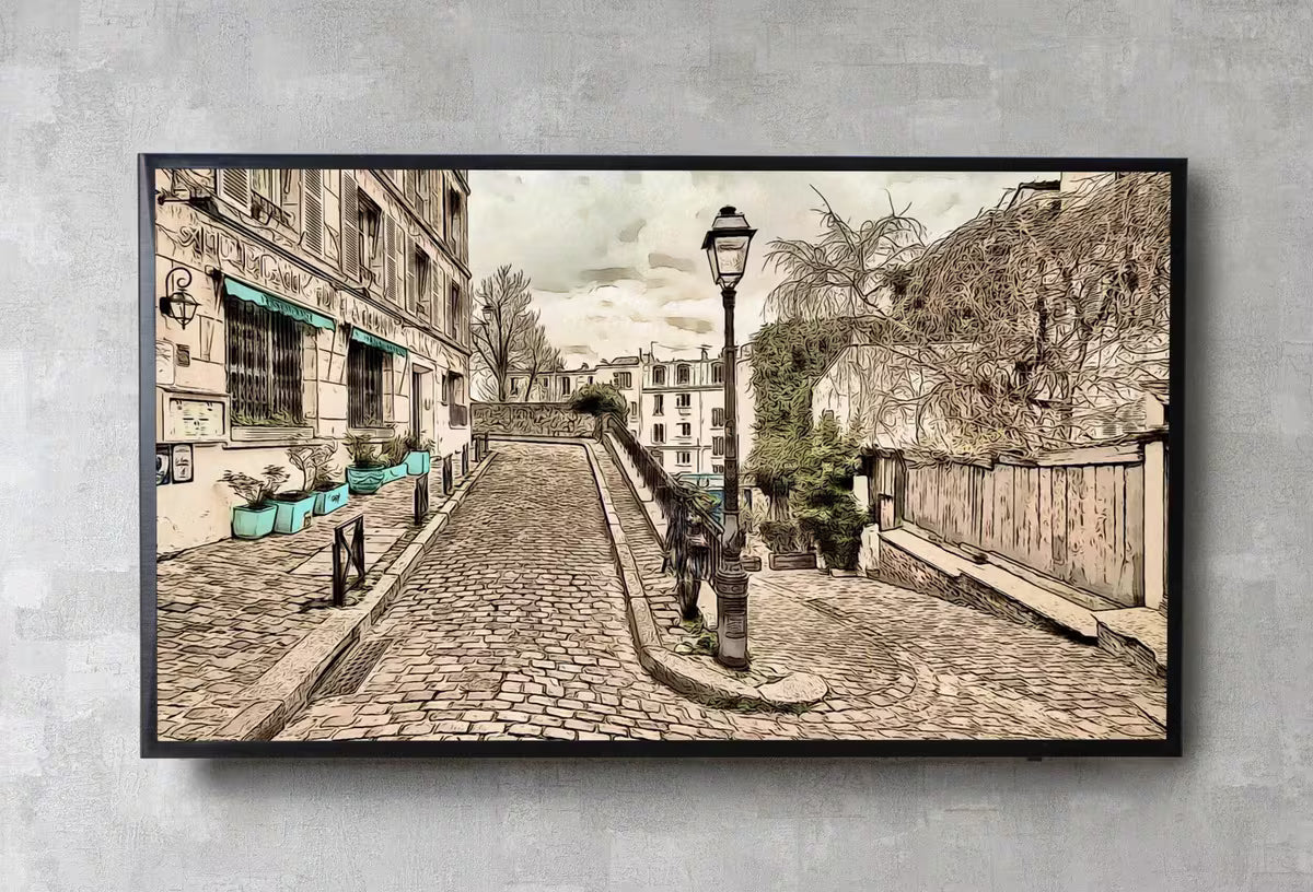 Montmartre Paris City Street View Urban Landscape Painting, Frame TV Art , Art for Tv, Colorful Art for Frame TV – Frame TV  Art