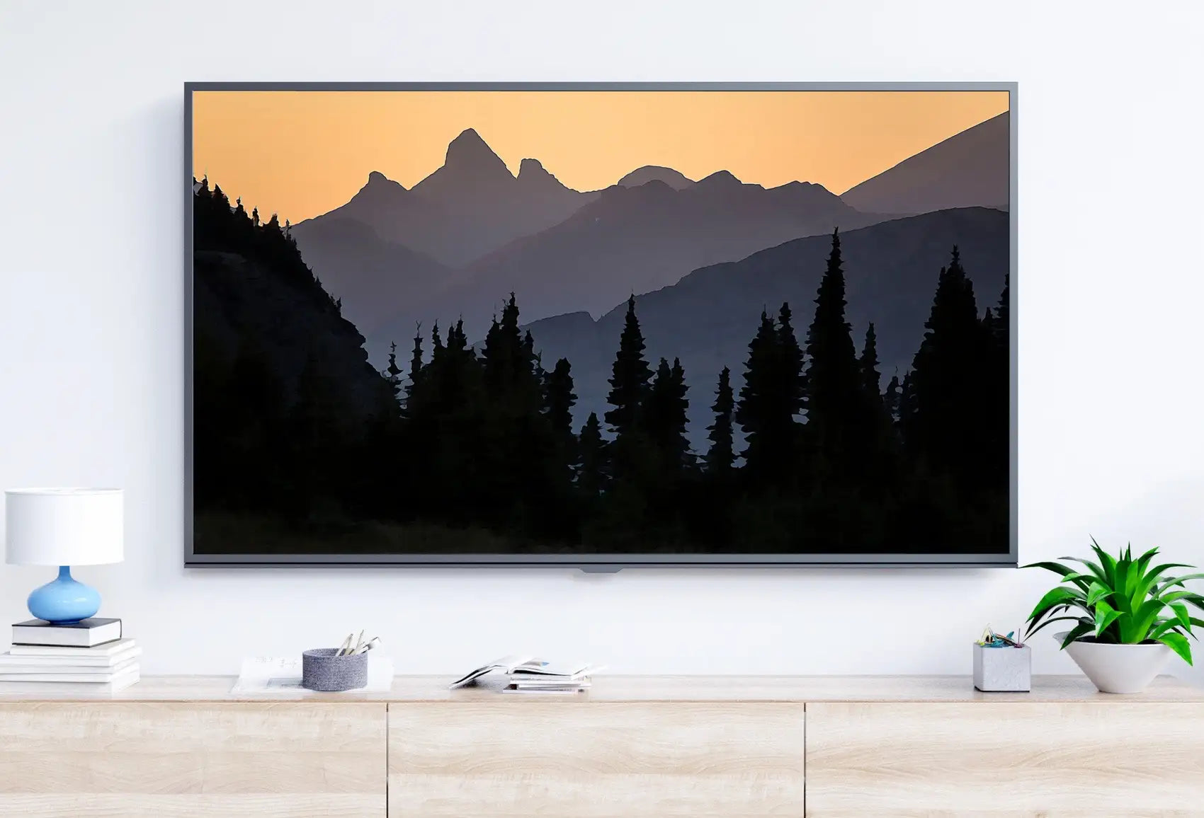 Included artwork preview showing first selection of artworks from Mountain and Forest Sunset Landscape Samsung Frame TV Art. Abstract Evening Art Samsung TV, Digital Download for Samsung Frame, Frame TV Art.