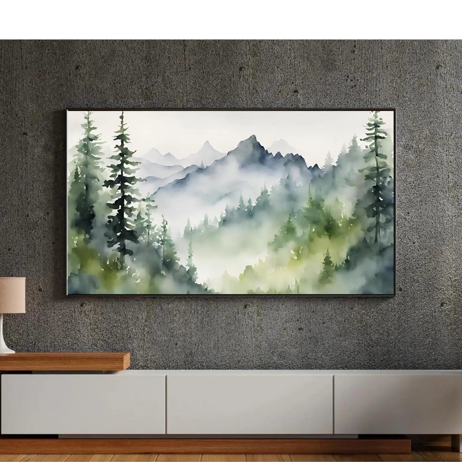 Detail view of artwork from Mountain Forest Watercolor Art. Frame TV 4K Artwork. Colorful Nature Landscape Decor.. (variation 1)