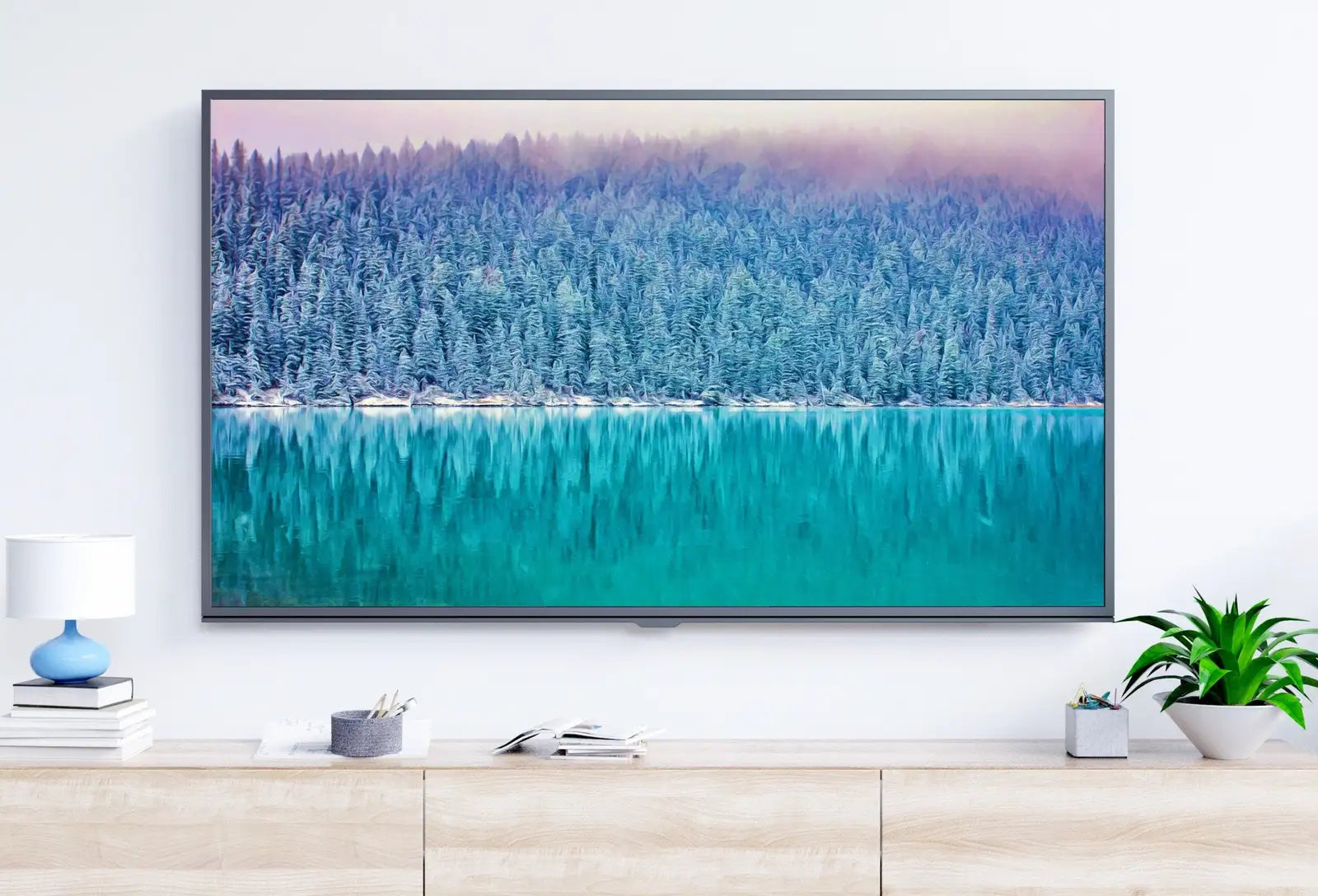 Included artwork preview showing first selection of artworks from Mountain Lake Landscape Frame TV Art. Winter Art, Digital Download, Digital Art for Tv, Winter Digital Art Frame TV Art.