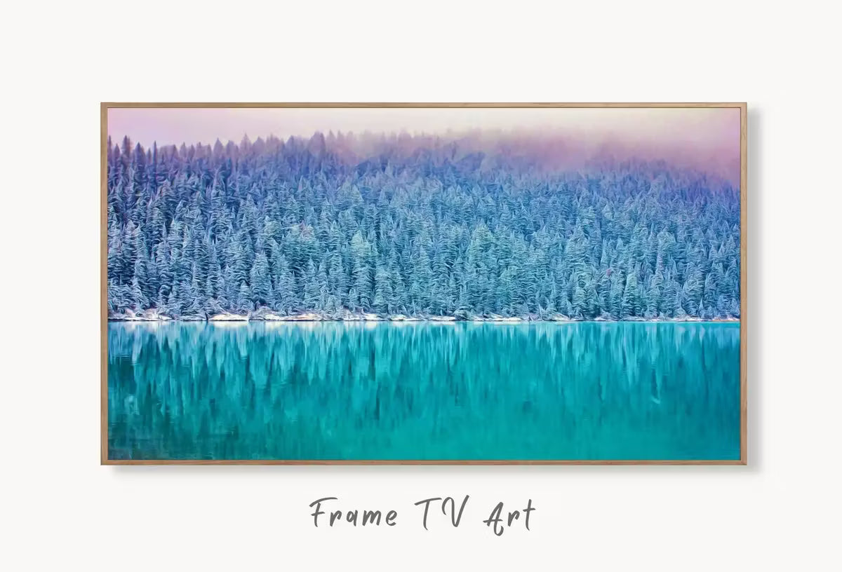 Mountain Lake Landscape Frame TV Art. Winter Art, , Digital Art for Tv, Winter Digital Art Frame TV Art – Frame TV  Art