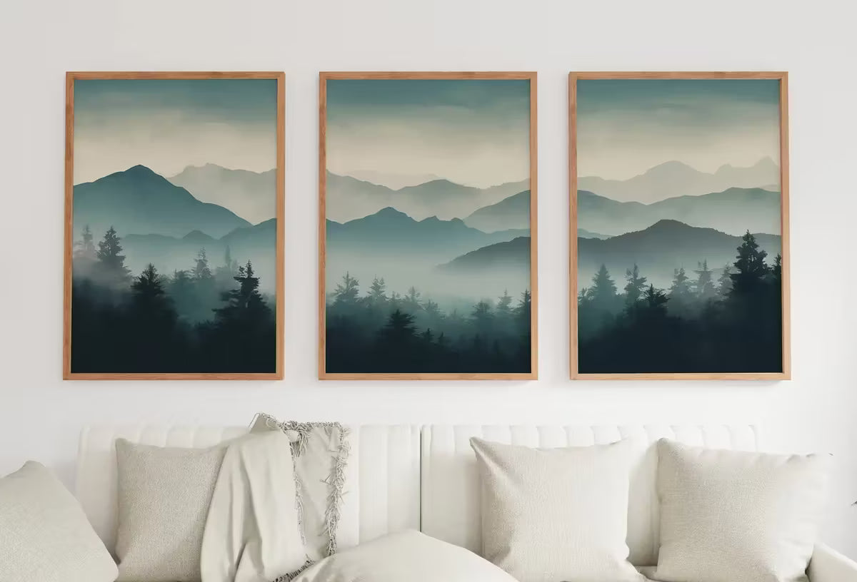 Mountain Print Set of 3. Abstract Landscape Watercolor Mountain. Nature Prints. Modern Minimal Wall Decor. Digital Pine Forest wall Art – Printable Wall Art Set