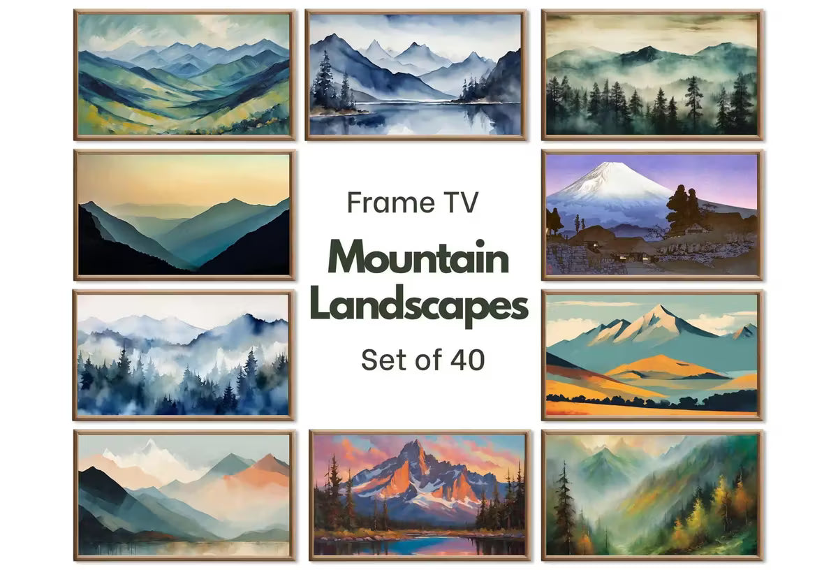 Mountain Wall Art - Samsung Frame TV Art Set. Mountain Landscape Paintings. Original Artwork . Instant Download Frame TV Art Set of 40 – Frame TV Art Set