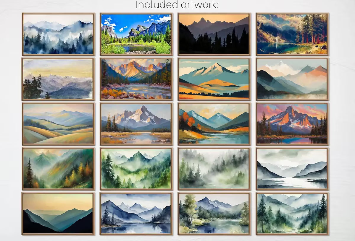 Mountain Wall Art - Samsung Frame TV Art Set. Mountain Landscape Paintings. Original Artwork . Instant Download Frame TV Art Set of 40 – Frame TV Art Set