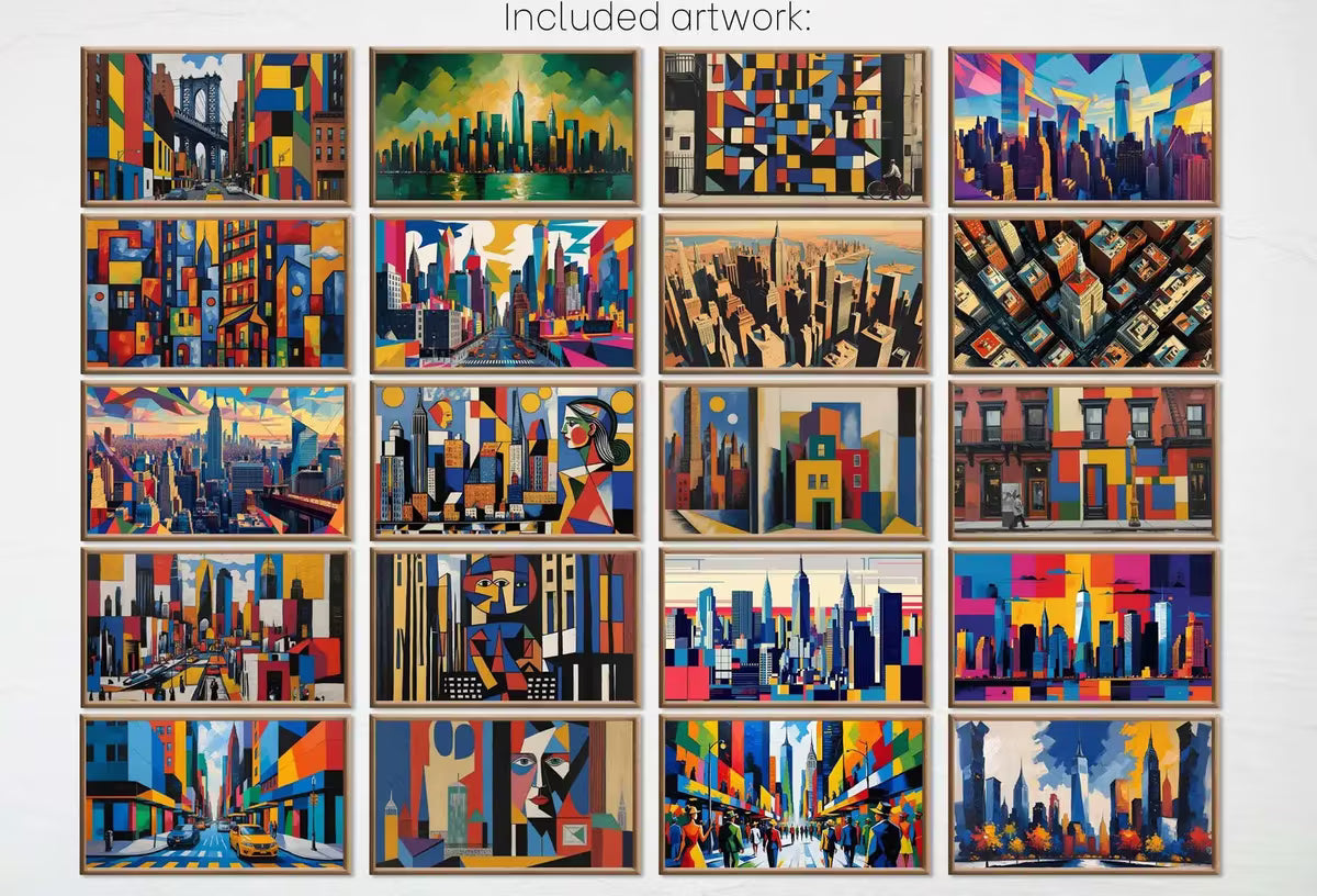 New York Wall Art Geometric Abstracts for Samsung Frame TV | Cubist Cityscape Maximalist Decor | Frame TV Art Set| Modern Original Paintings – Frame TV Art Set