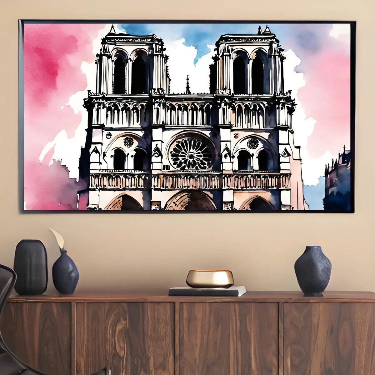 Detail view of artwork from Notre Dame Art For Samsung Frame TV I Abstract Wall Decor For Frame TV I Colorful Watercolor Design 4K Artwork. (variation 2)