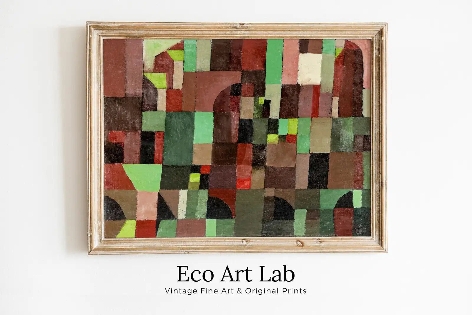 Framed view of Paul Klee Print Vintage Abstract Art Poster. Red and Green Architecture Abstract Famous Vintage Printable Art Retro Paul Klee Wall Art Print – printable wall art digital download.