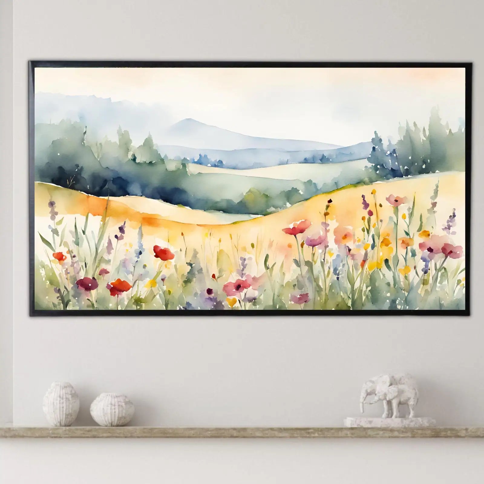 Second included artwork preview from Poppies Wildflowers Wall Art. Watercolor Minimalist Floral Decor. Unique Frame TV Art For Samsung Frame TV featuring various scenes.