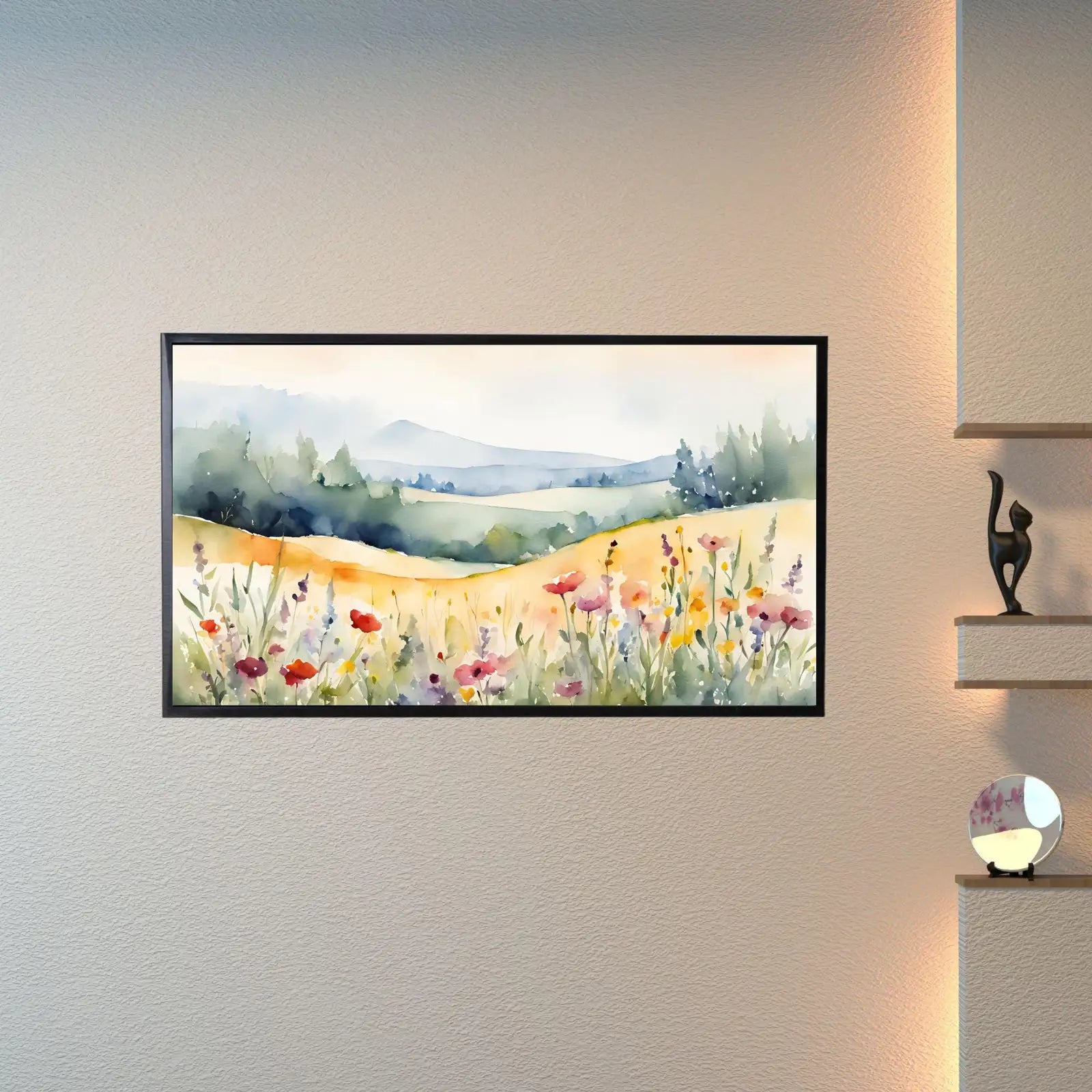 Detail view of artwork from Poppies Wildflowers Wall Art. Watercolor Minimalist Floral Decor. Unique Frame TV Art For Samsung Frame TV. (variation 1)