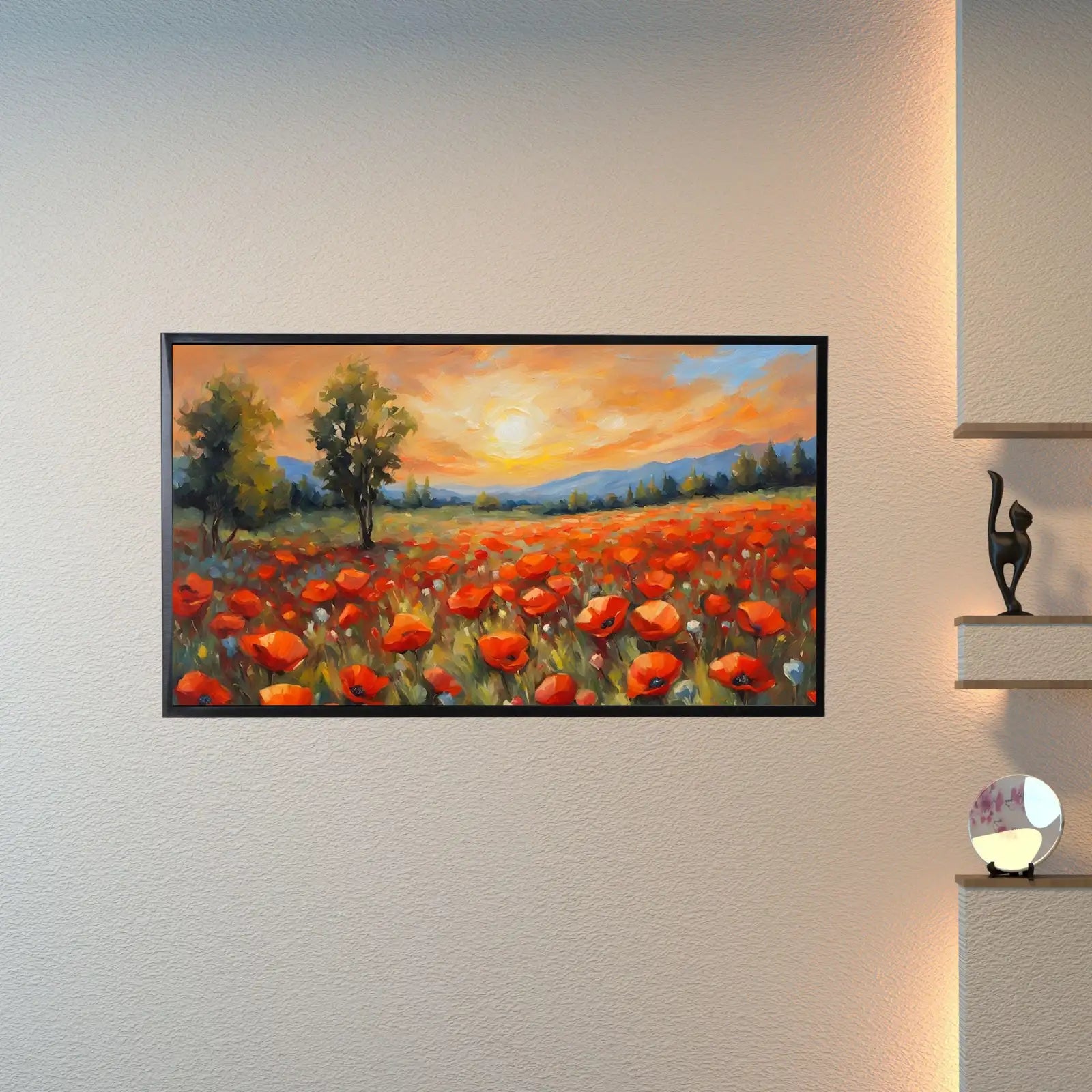 Detail view of artwork from Poppy Field Art For Frame TV. Wildflowers Decor For Samsung Frame TV. Modern Landscape 4K Image For Artistic Display. (variation 1)
