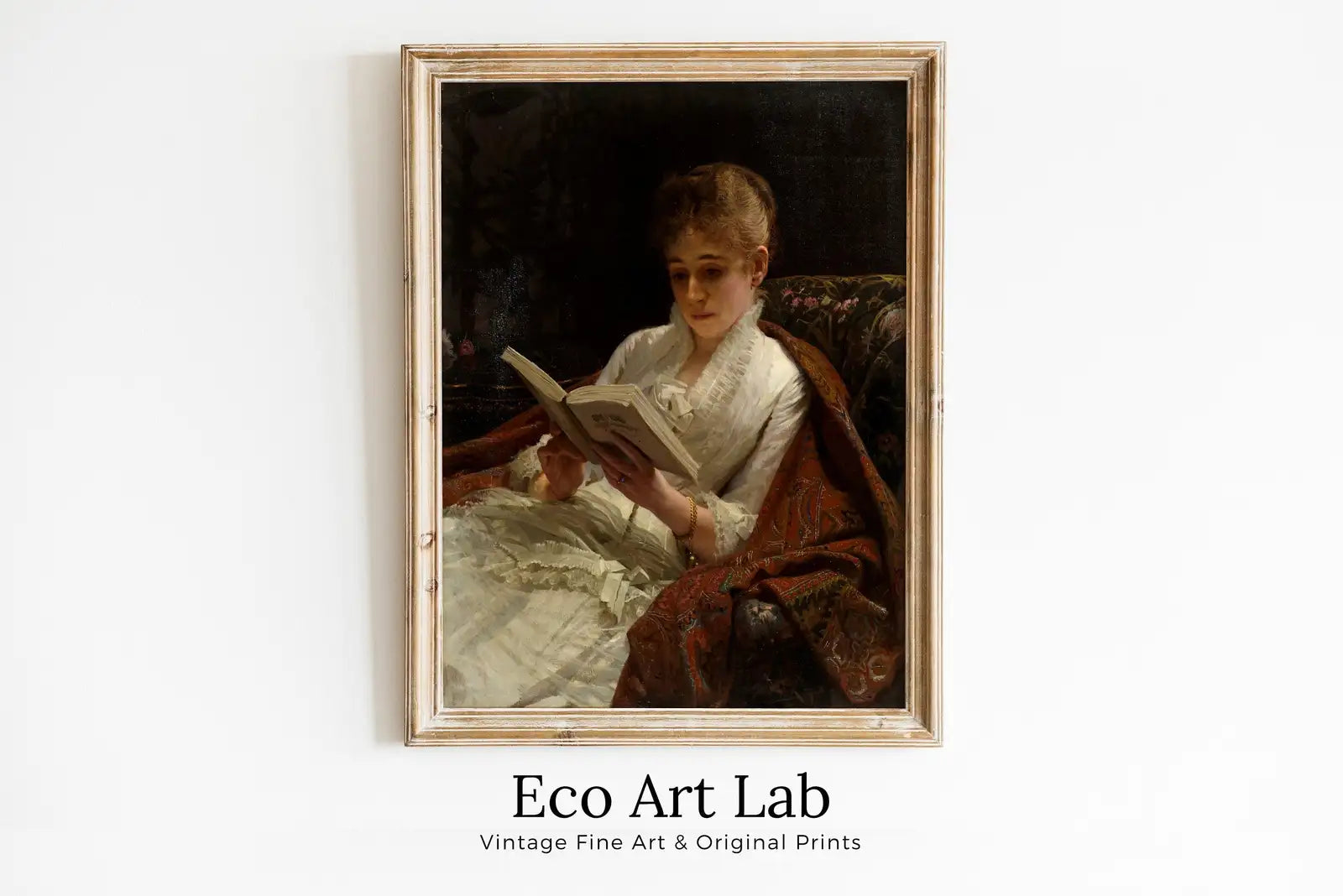 Framed view of Portrait of a Woman Reading. Vintage Printable Painting. Antique Oil Painting. Woman Reading Print. Moody Library Artwork. Printable Art – printable wall art digital download.