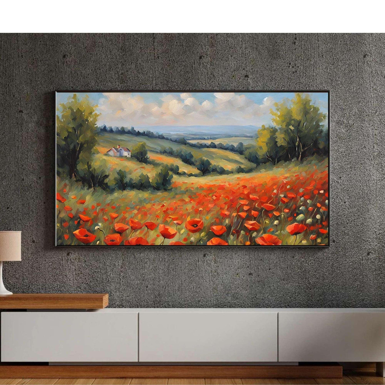 Included artwork preview showing first selection of artworks from Red Poppies Art For Frame TV. Colorful Wall Floral Artwork For Home. Landscape Oil Painting Decor For Modern Interior.