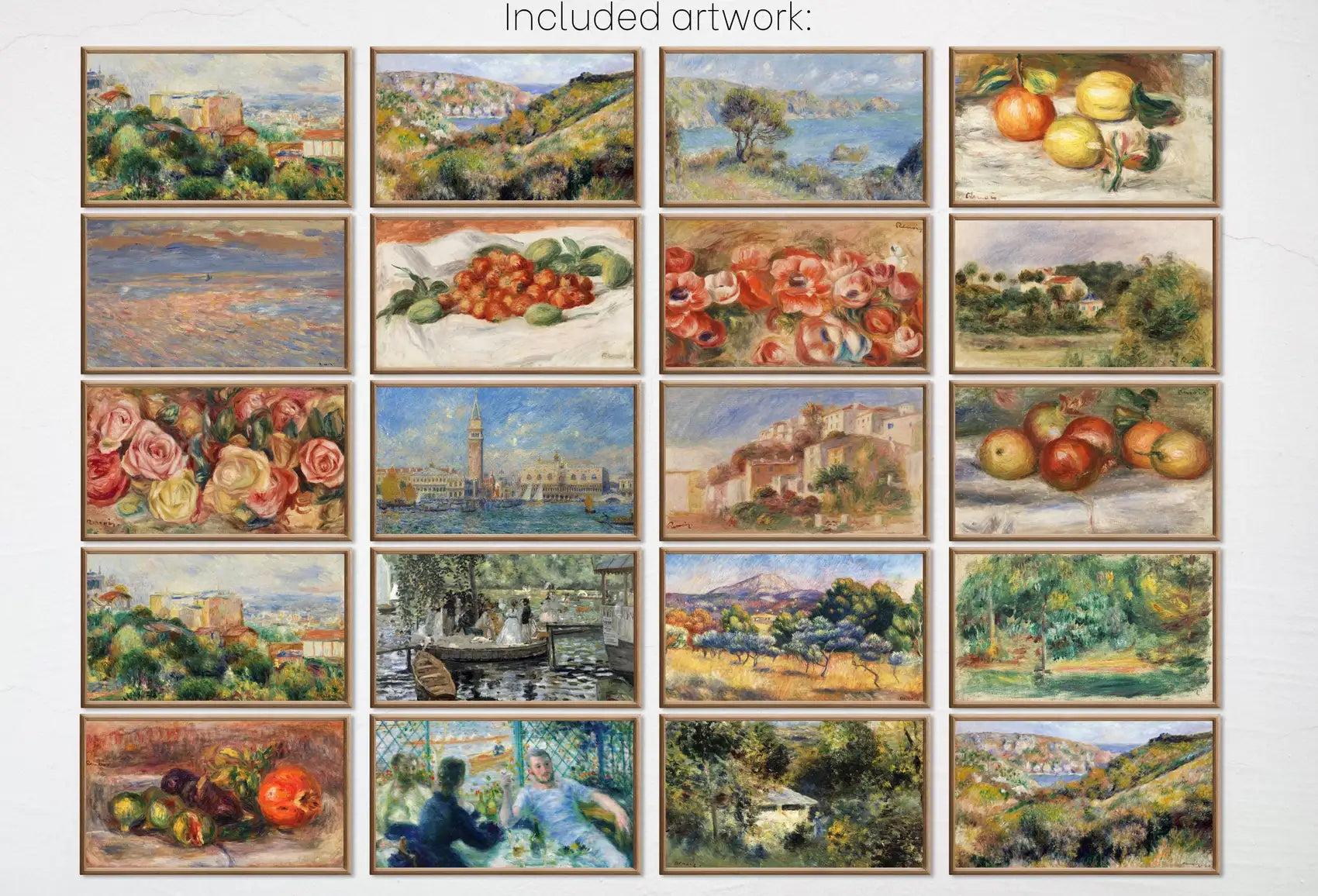 Included artwork preview showing first selection of artworks from Renoir Impressionist Art for Frame TV I I Oil Paintings Gallery Wall Set of 40 I French Country Decor I Samsung Frame Digital Art.