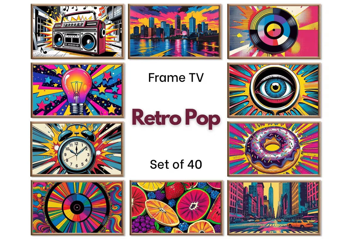 Retro Pop Art for Samsung Frame Tv or Hisense Canvas Tv - Maximalist Wall Art. Funky Decor Whimsical Art Frame tv Set of 40 – Frame TV Art Set